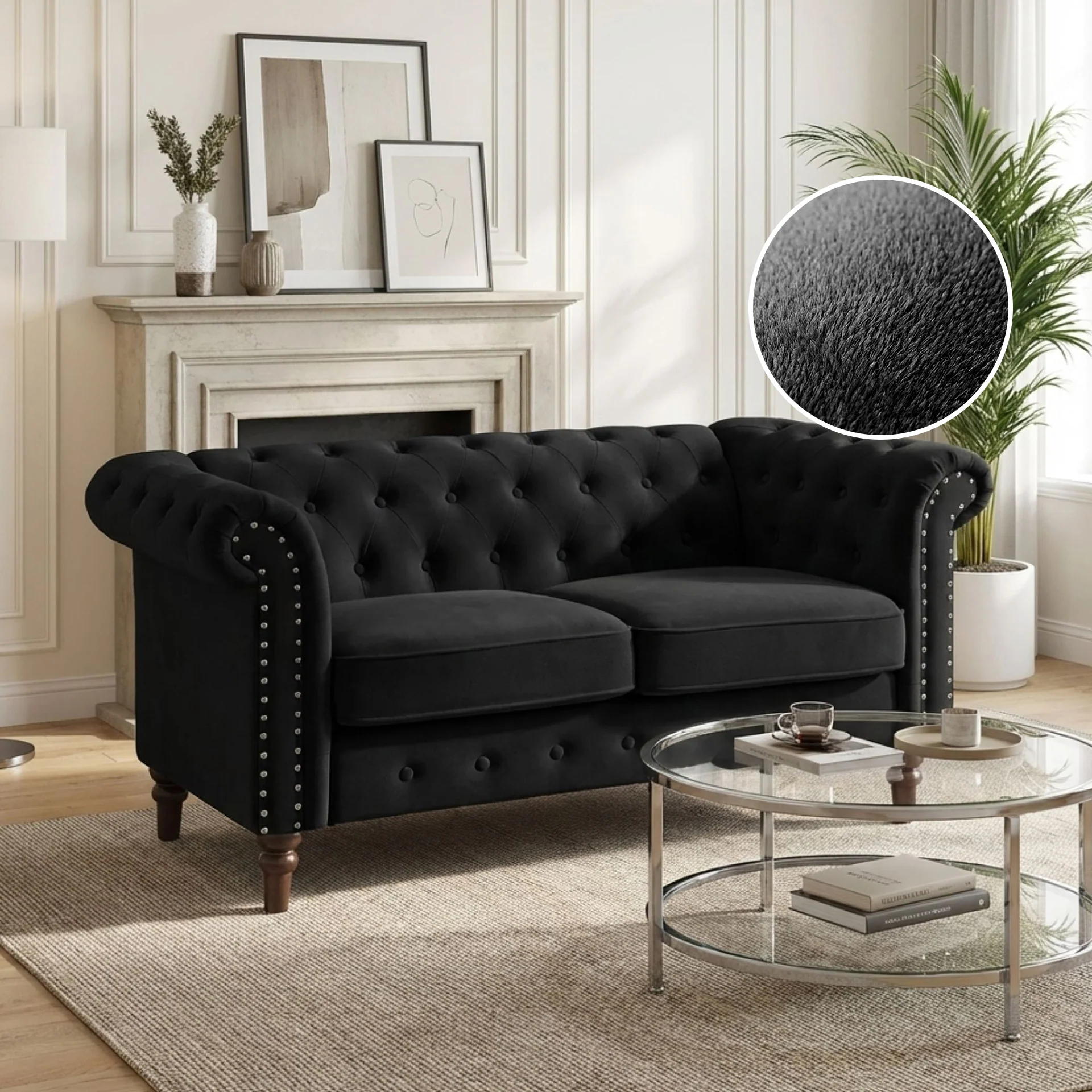 Chesley Velvet 2 Seater Sofa - Black - Image 2