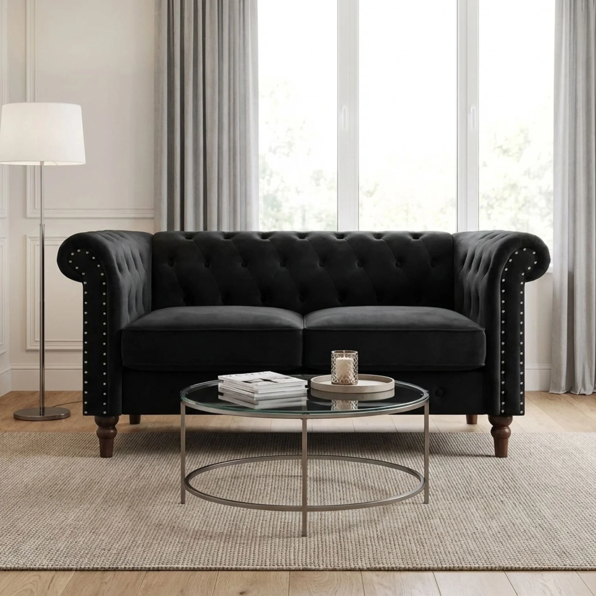 Chesley Velvet 2 Seater Sofa - Black - Image 5