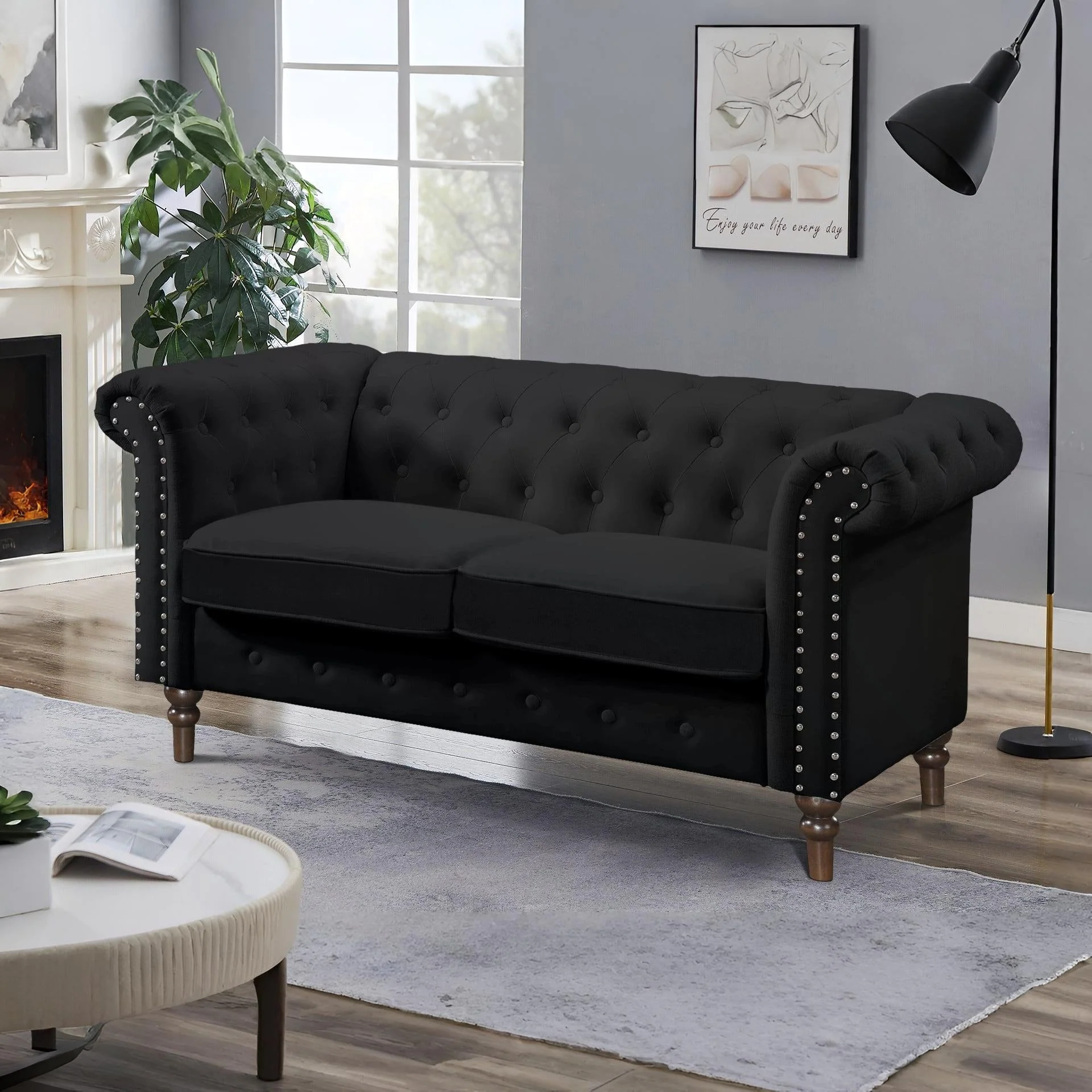 Chesley Velvet 2 Seater Sofa - Black - Image 6