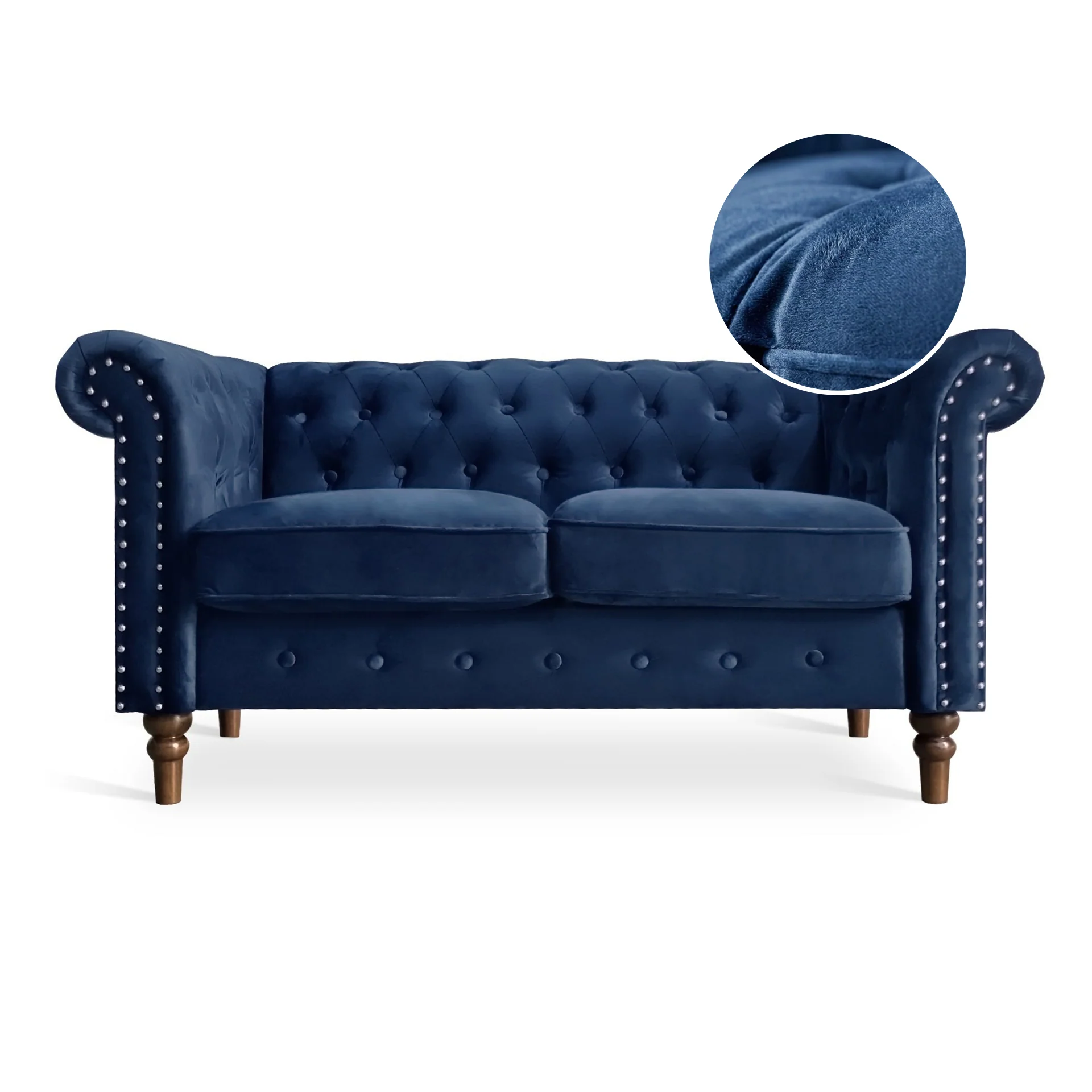 Chesley Velvet 2 Seater Sofa - Navy Blue - Image 6