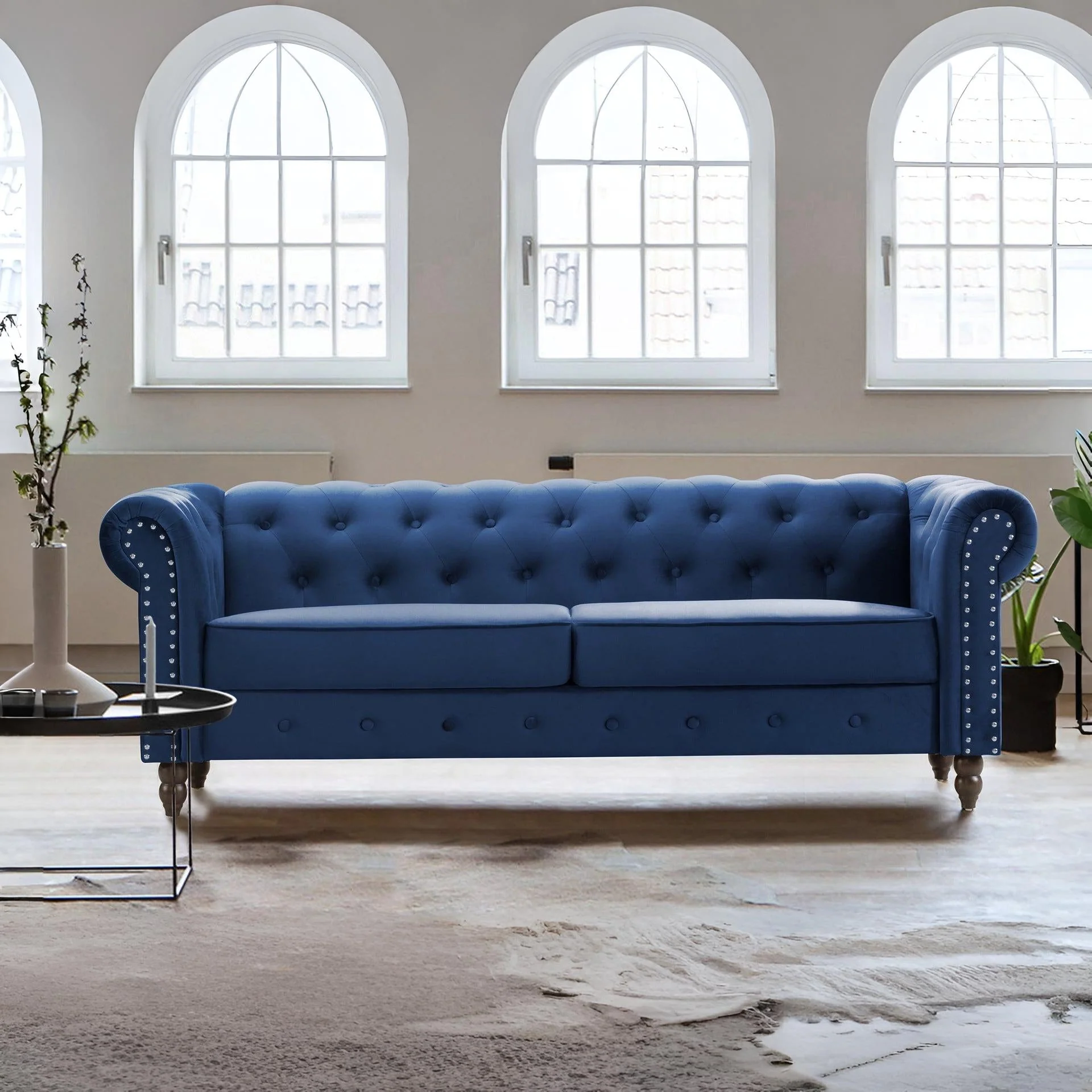 Chesley Velvet 3 Seater Sofa - Navy Blue - Image 5