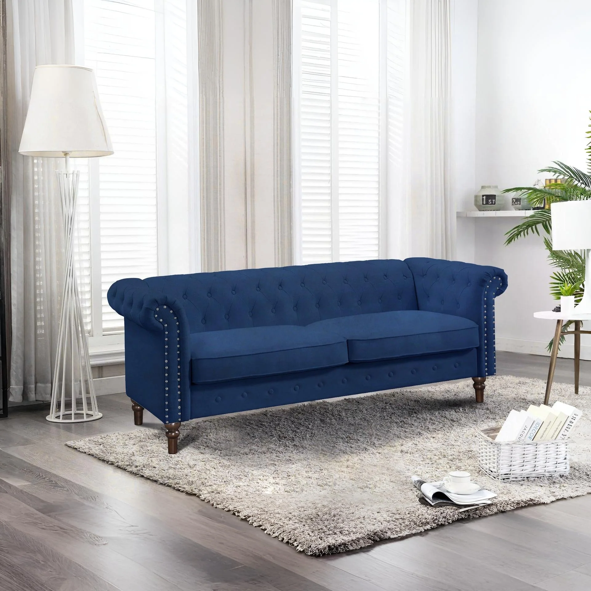 Chesley Velvet 3 Seater Sofa - Navy Blue - Image 6