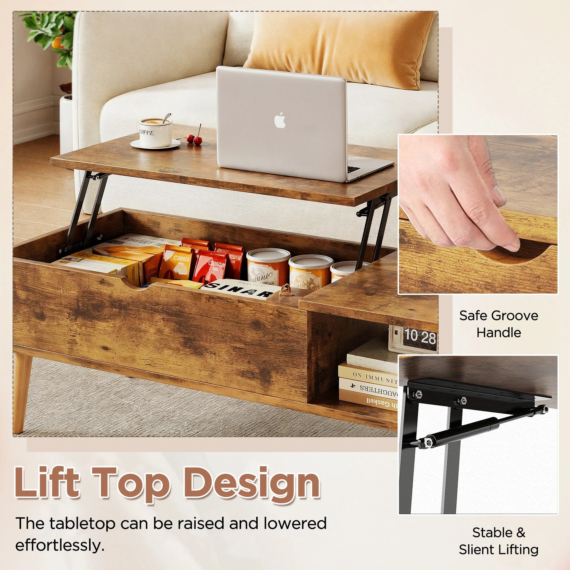 Chilwa Lift Top Coffee Table - Rustic Brown - Image 12