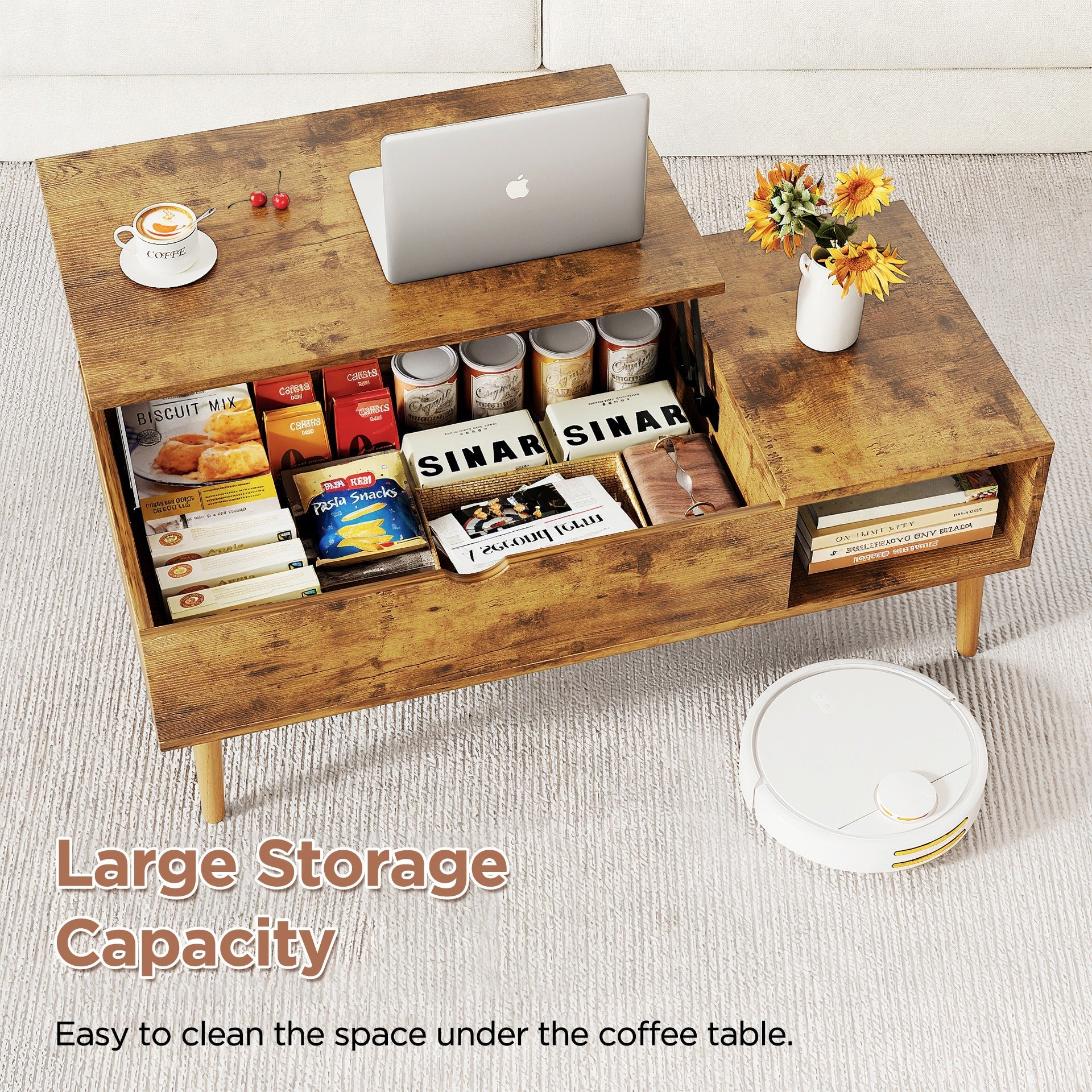 Chilwa Lift Top Coffee Table - Rustic Brown - Image 14