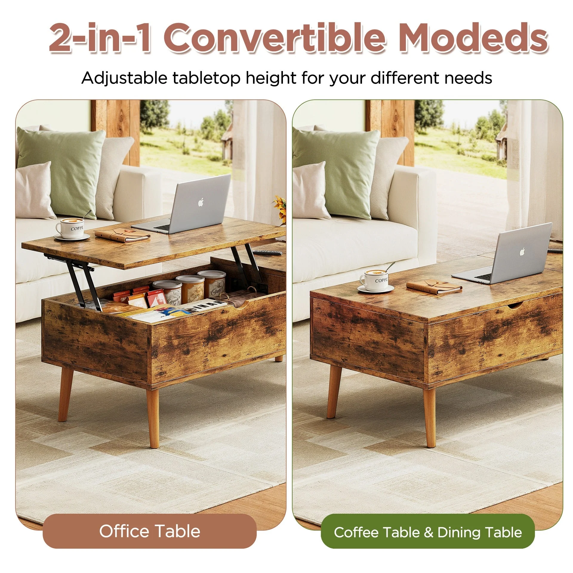 Chilwa Lift Top Coffee Table - Rustic Brown - Image 15