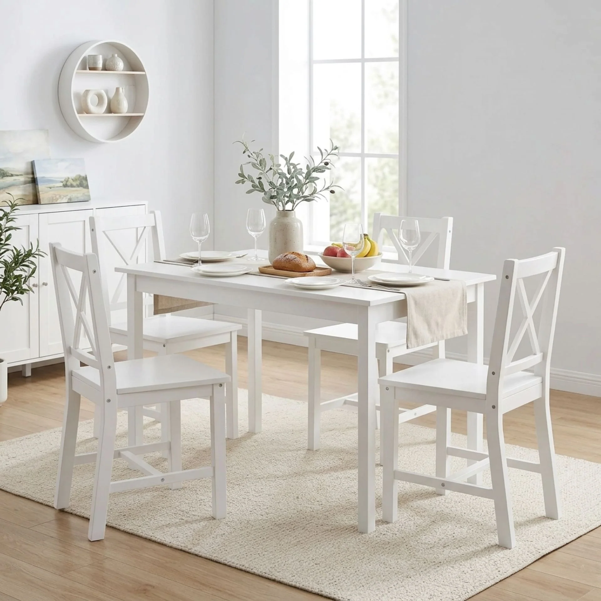 Chloe 5-Piece Solid Pine Wood Dining Set - White