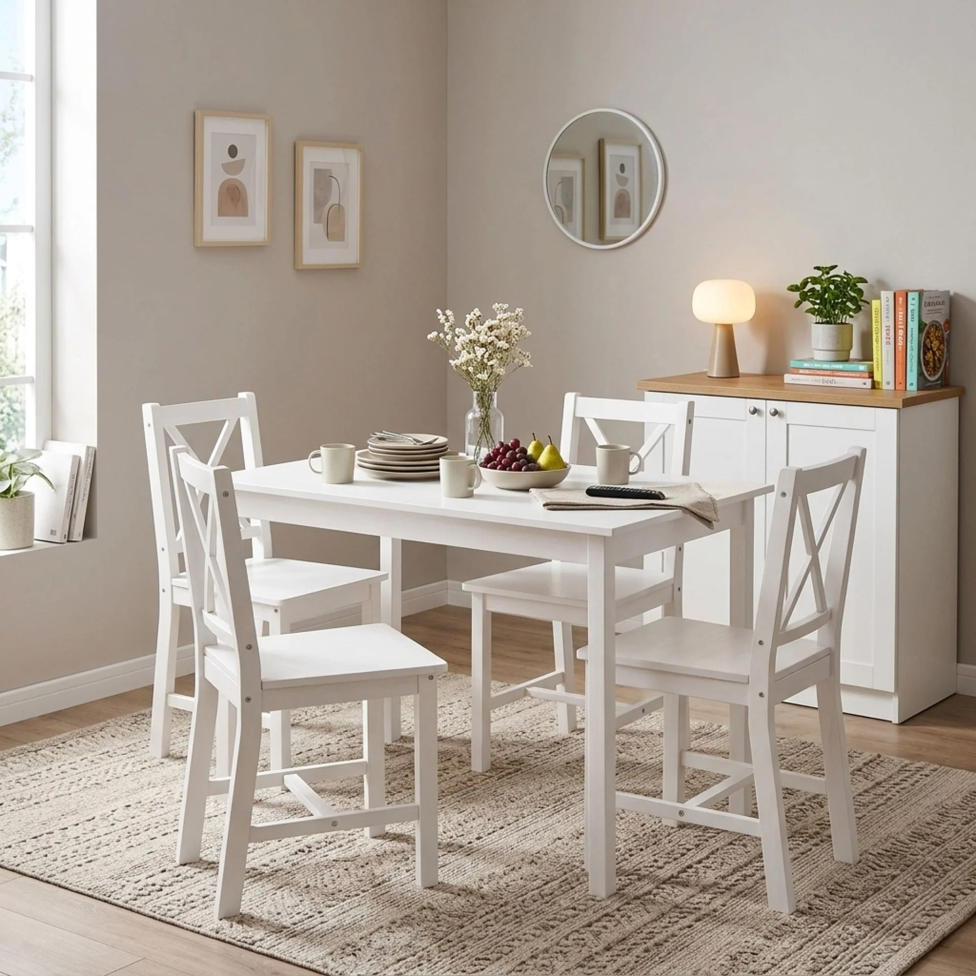 Chloe 5-Piece Solid Pine Wood Dining Set - White - Image 5
