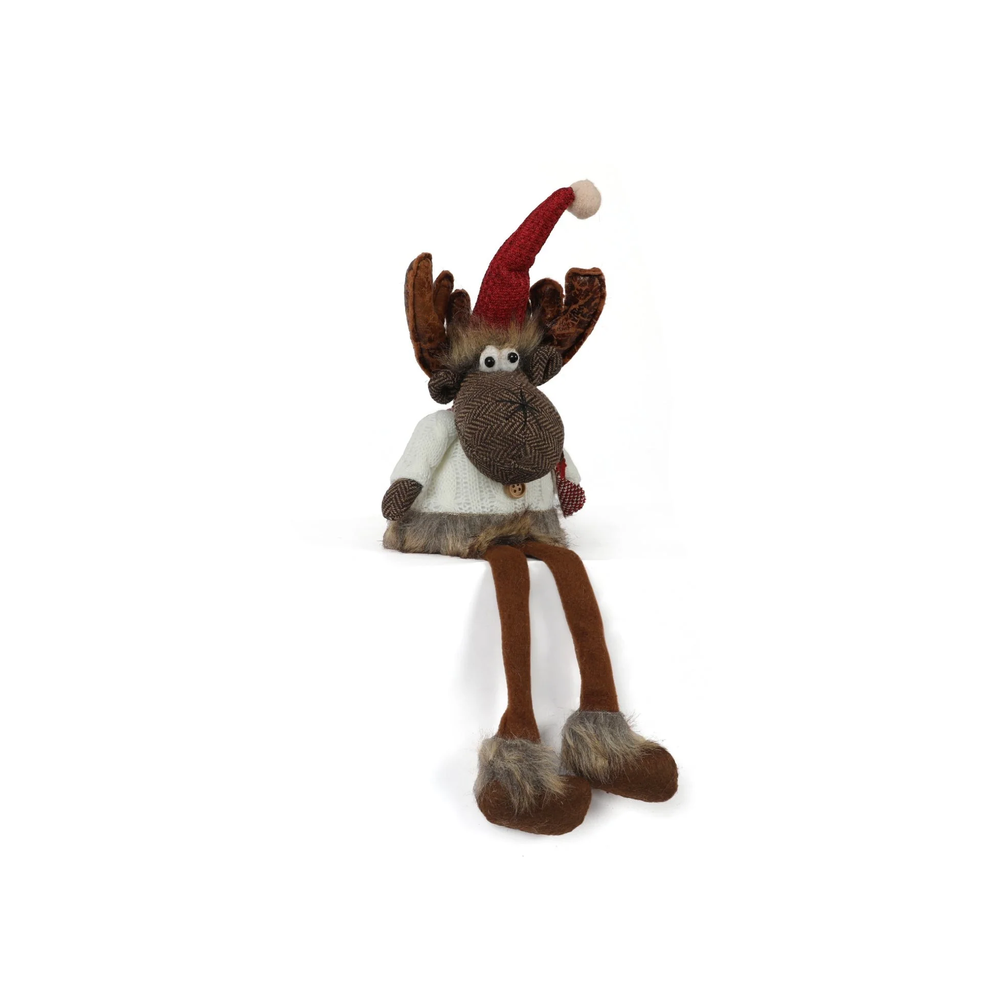 Christmas Decoration Long Leg Sitting Moose White 40cm