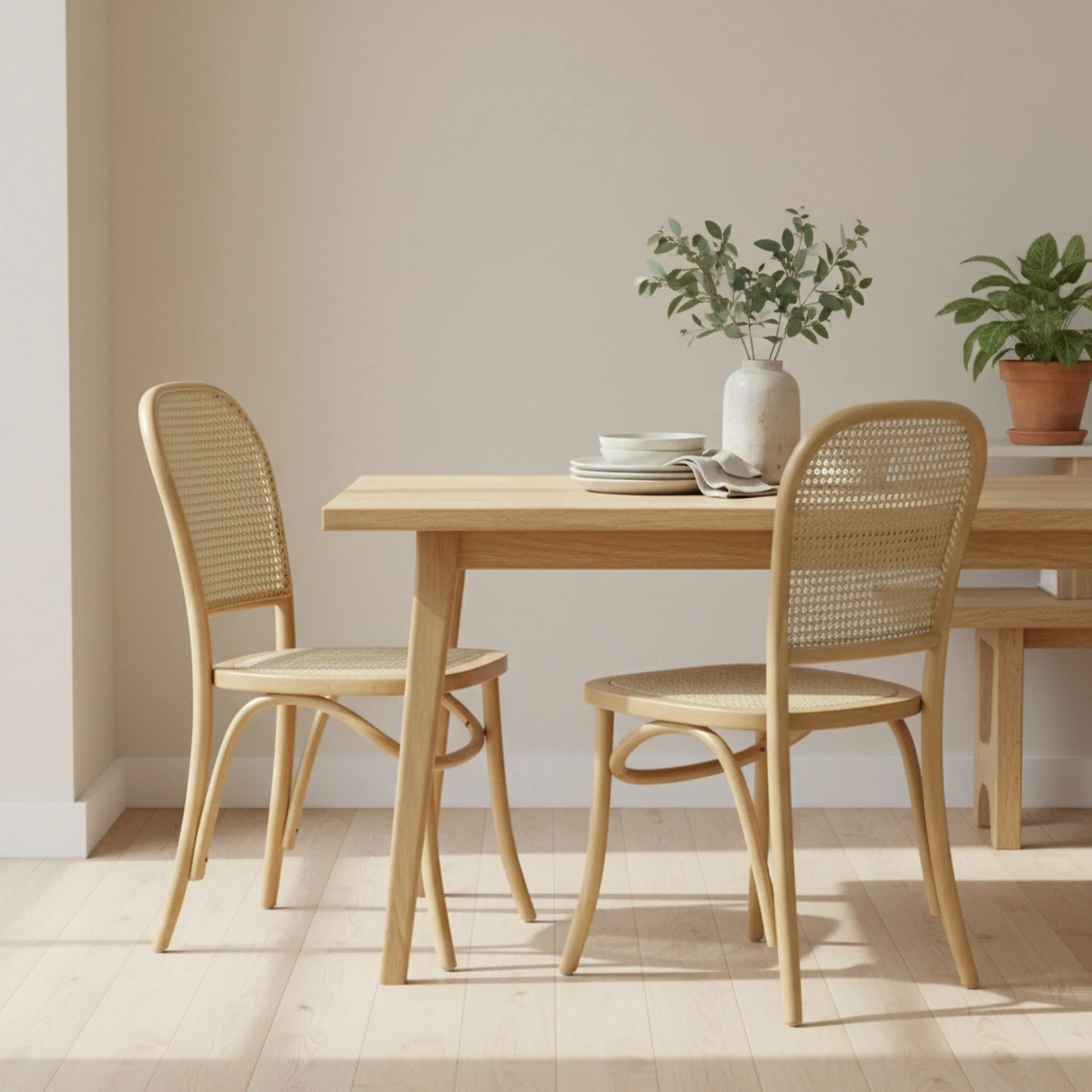 Set of 2 Christopher Beech Wood and Rattan Dining Chair – Natural - Image 2