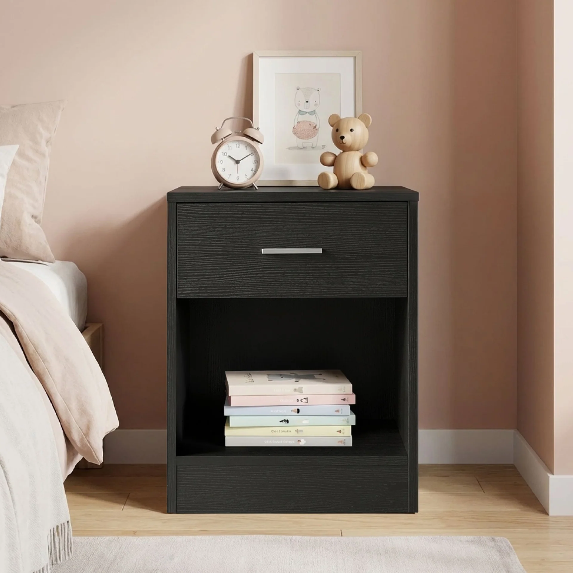 Clayton Bedside Table with 1 Drawer - Black - Image 4
