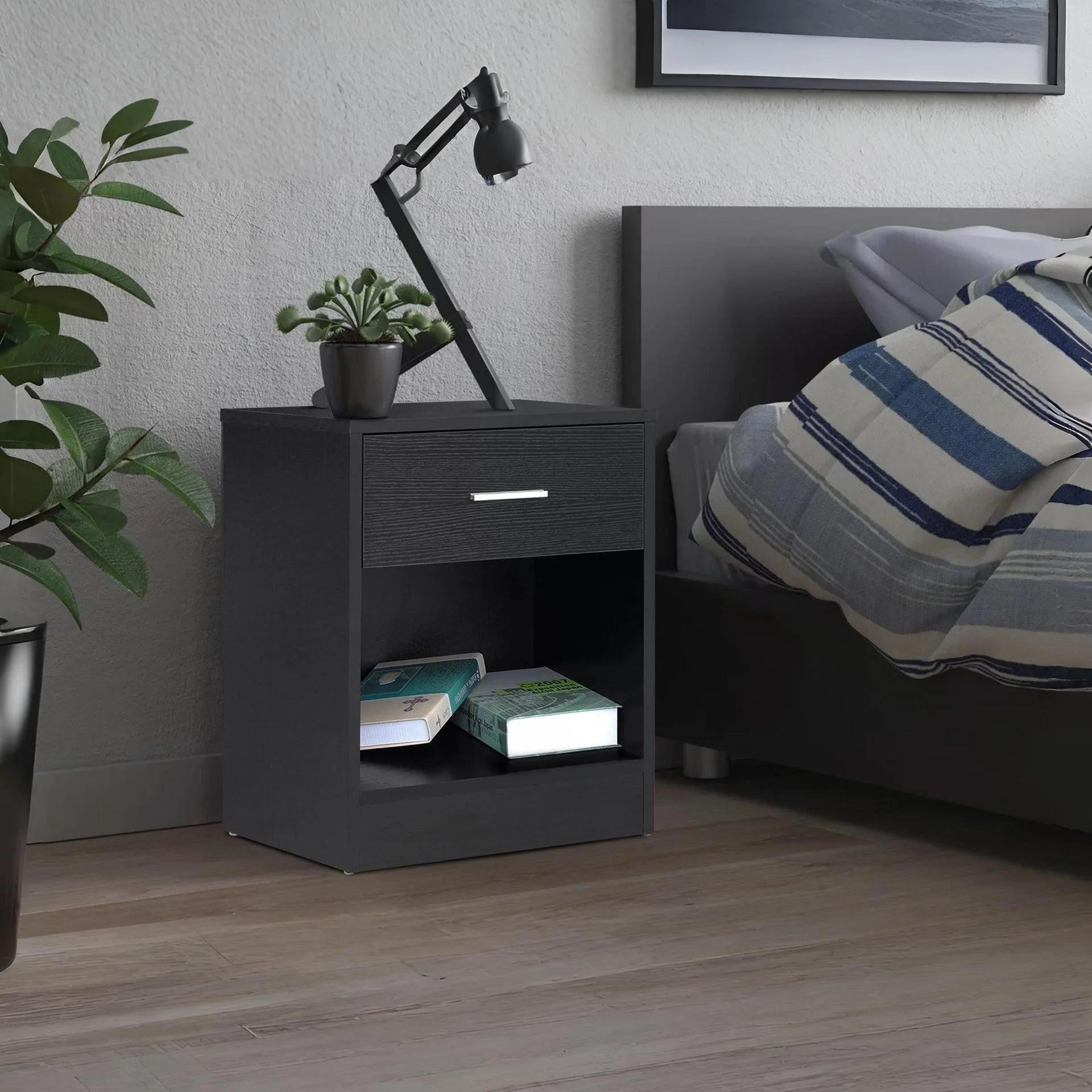 Clayton Bedside Table with 1 Drawer - Black - Image 5