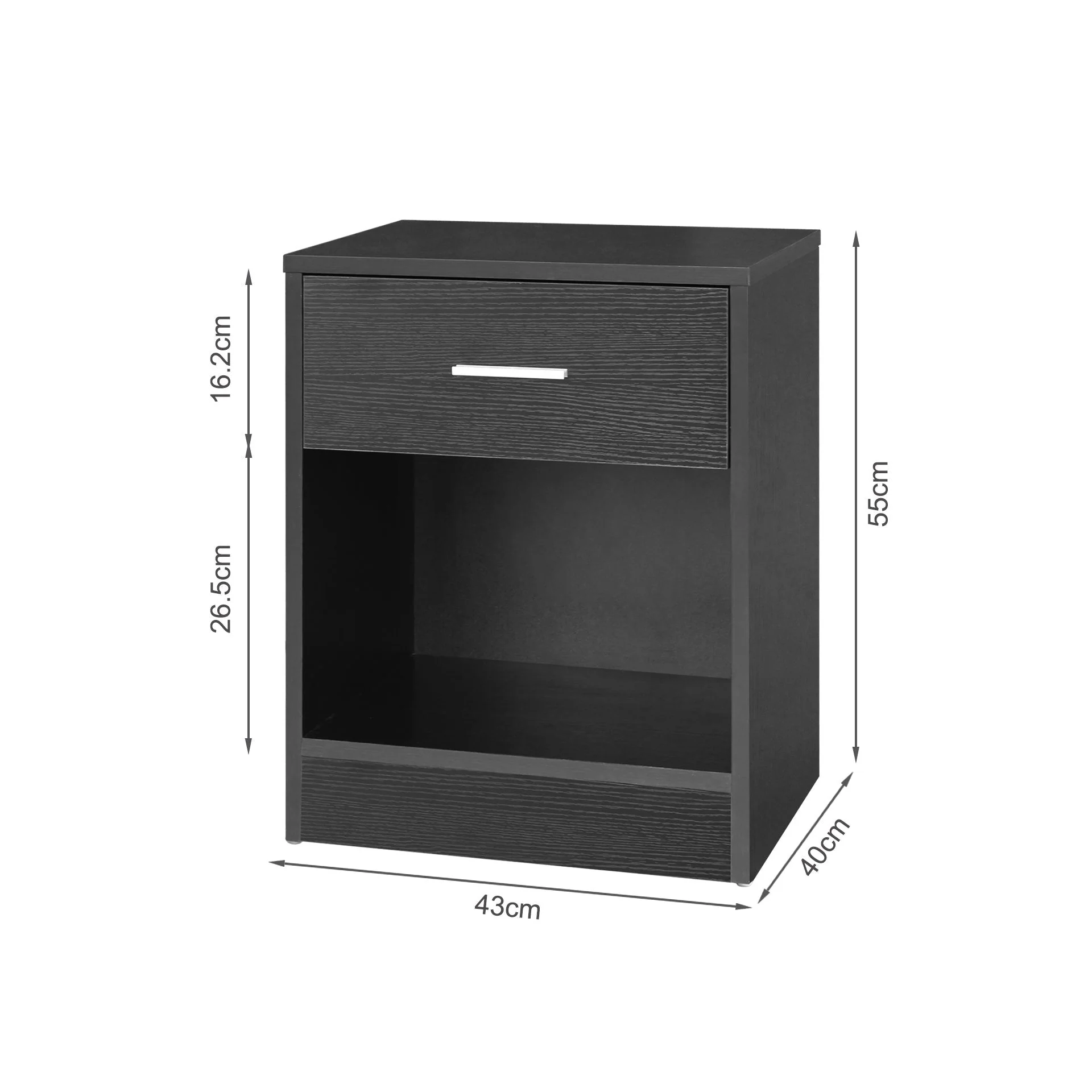 Clayton Bedside Table with 1 Drawer - Black - Image 9