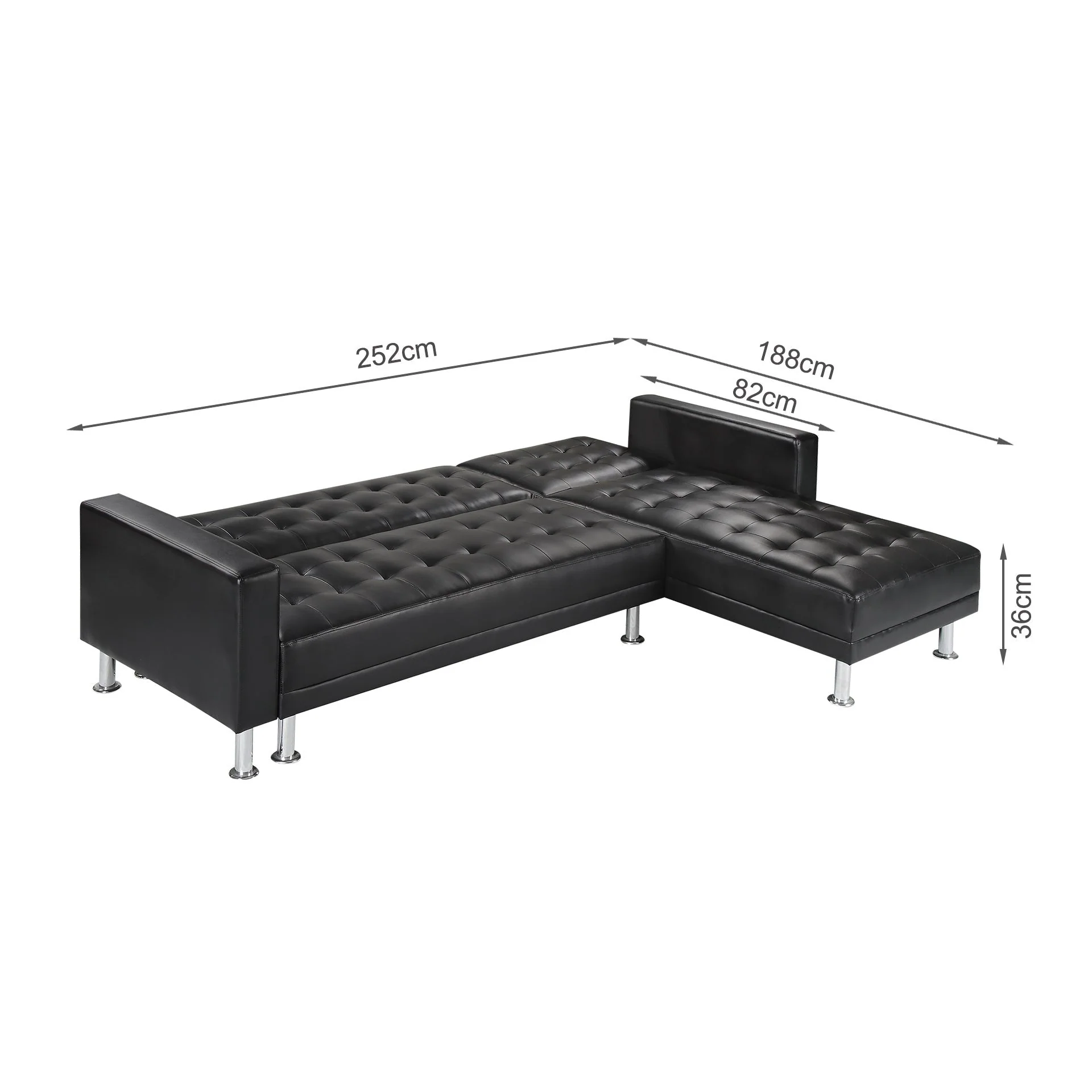 Colorado 3 Seater Sofa Bed Futon with Chaise - Black - Image 13