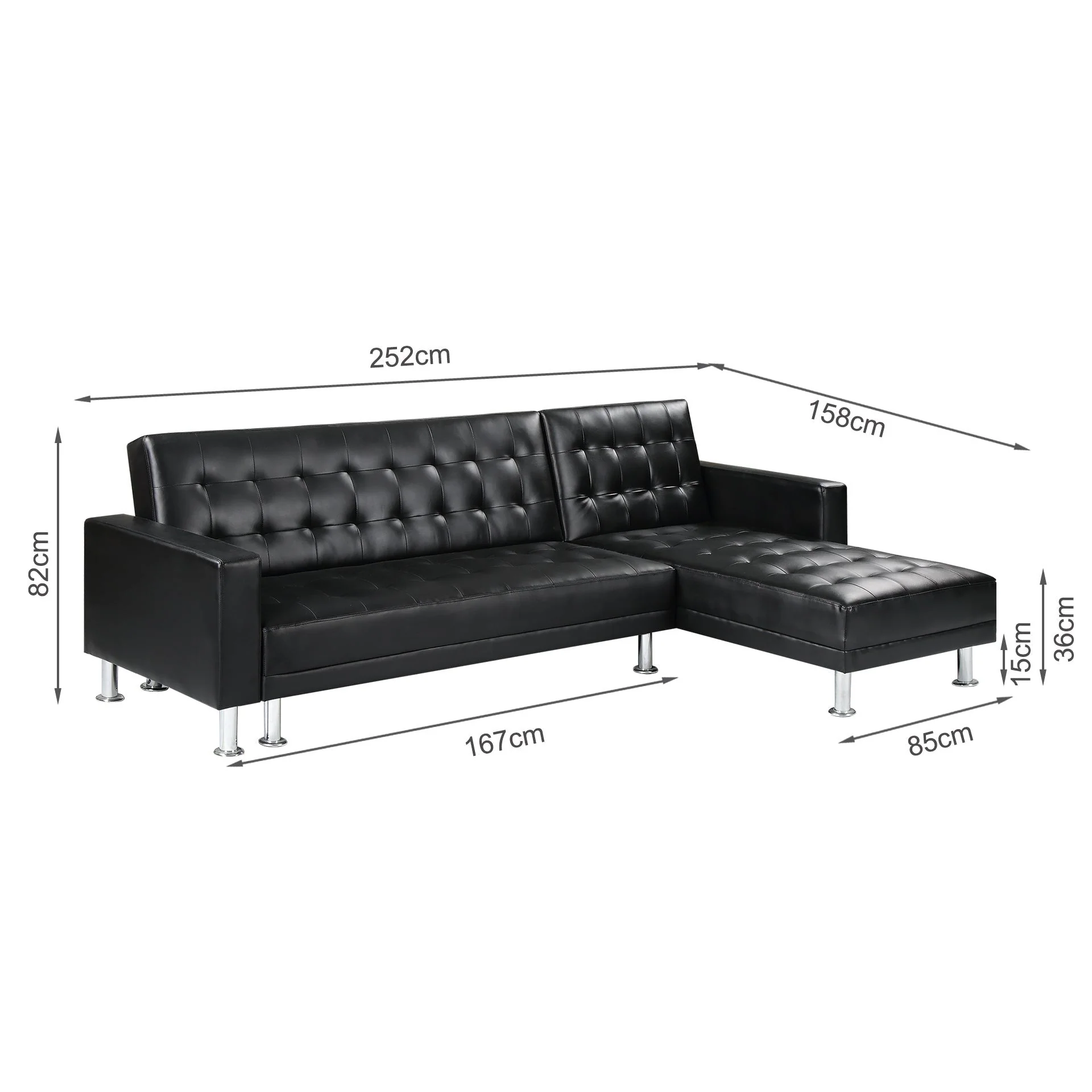 Colorado 3 Seater Sofa Bed Futon with Chaise - Black - Image 14