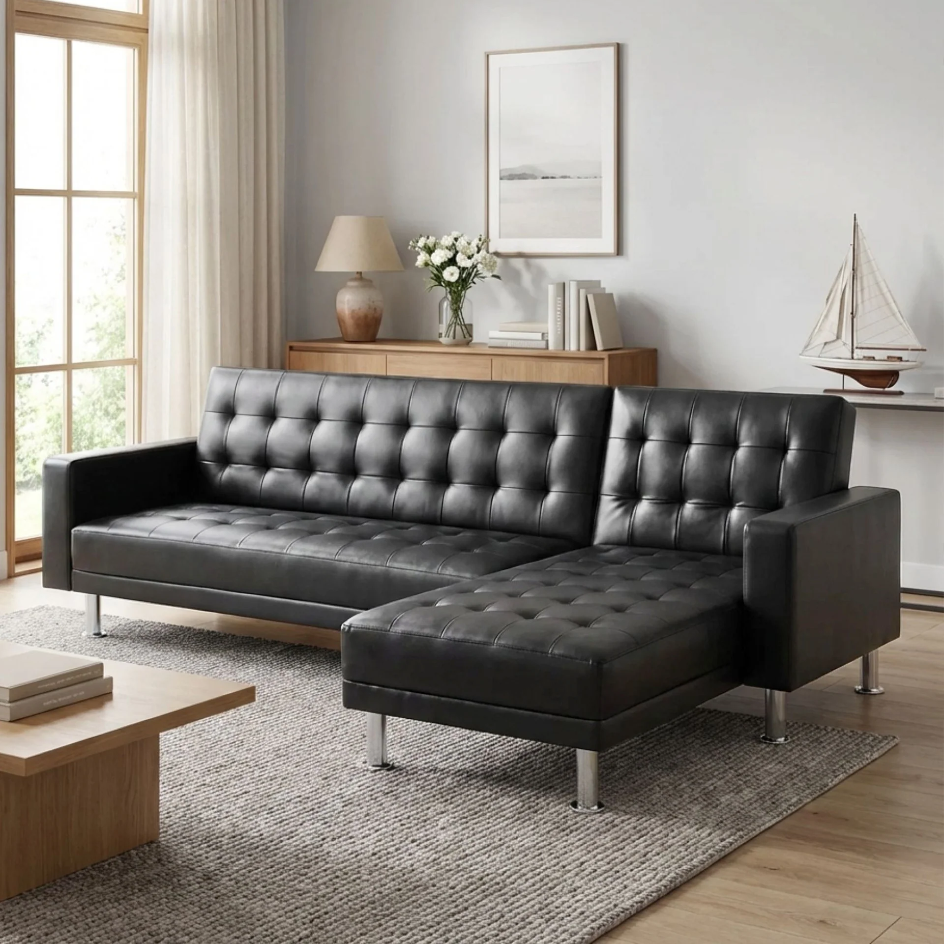 Colorado 3 Seater Sofa Bed Futon with Chaise - Black - Image 3