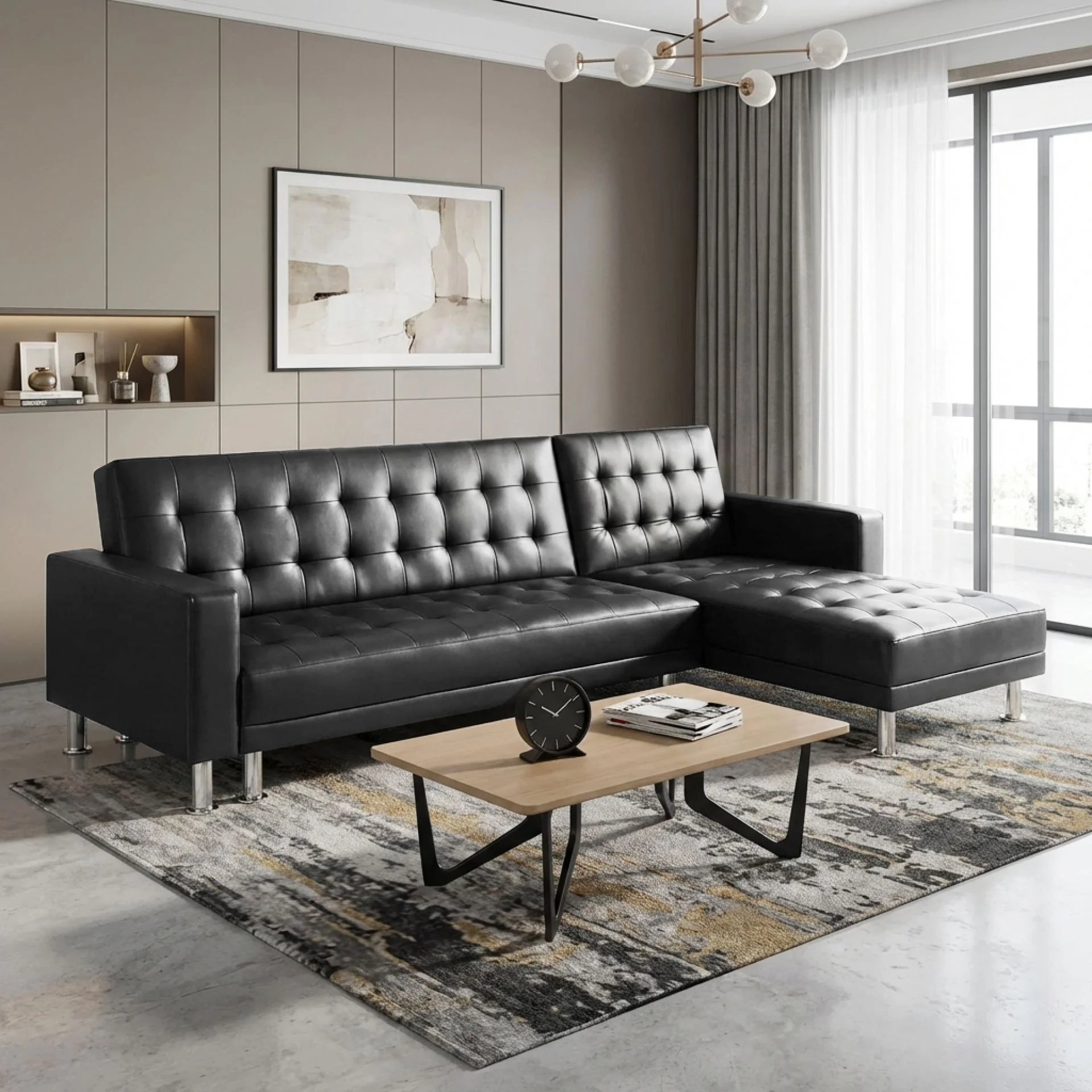 Colorado 3 Seater Sofa Bed Futon with Chaise - Black - Image 4