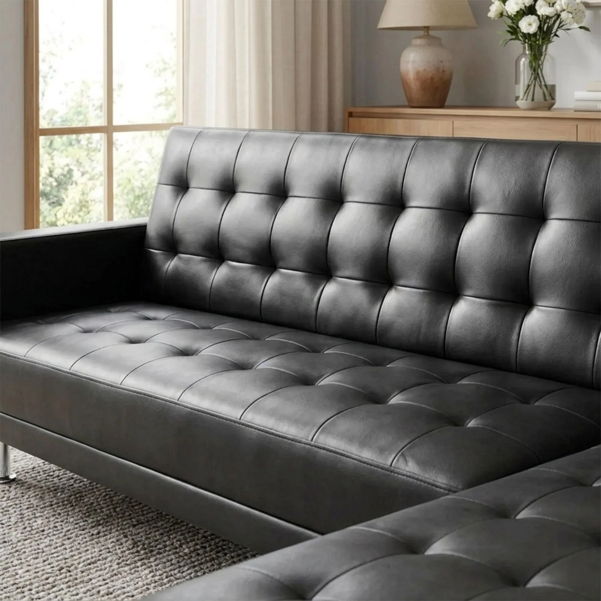 Colorado 3 Seater Sofa Bed Futon with Chaise - Black - Image 7