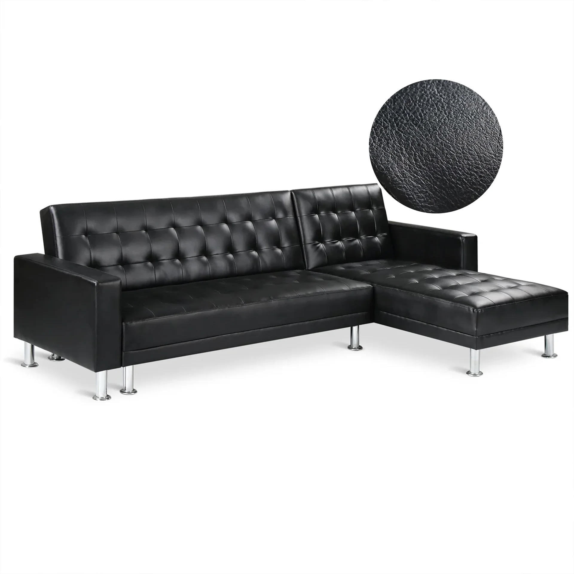 Colorado 3 Seater Sofa Bed Futon with Chaise - Black - Image 8