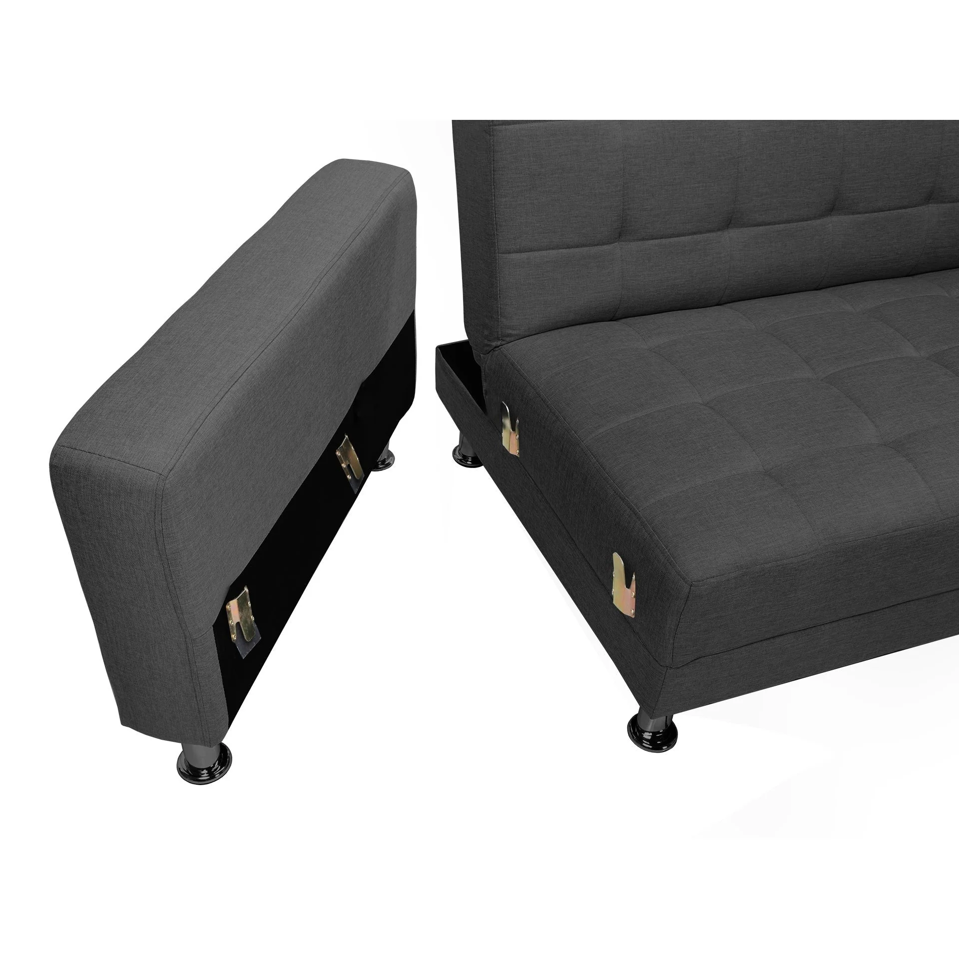 Colorado 3 Seater Sofa Bed Futon with Chaise - Dark Grey - Image 11