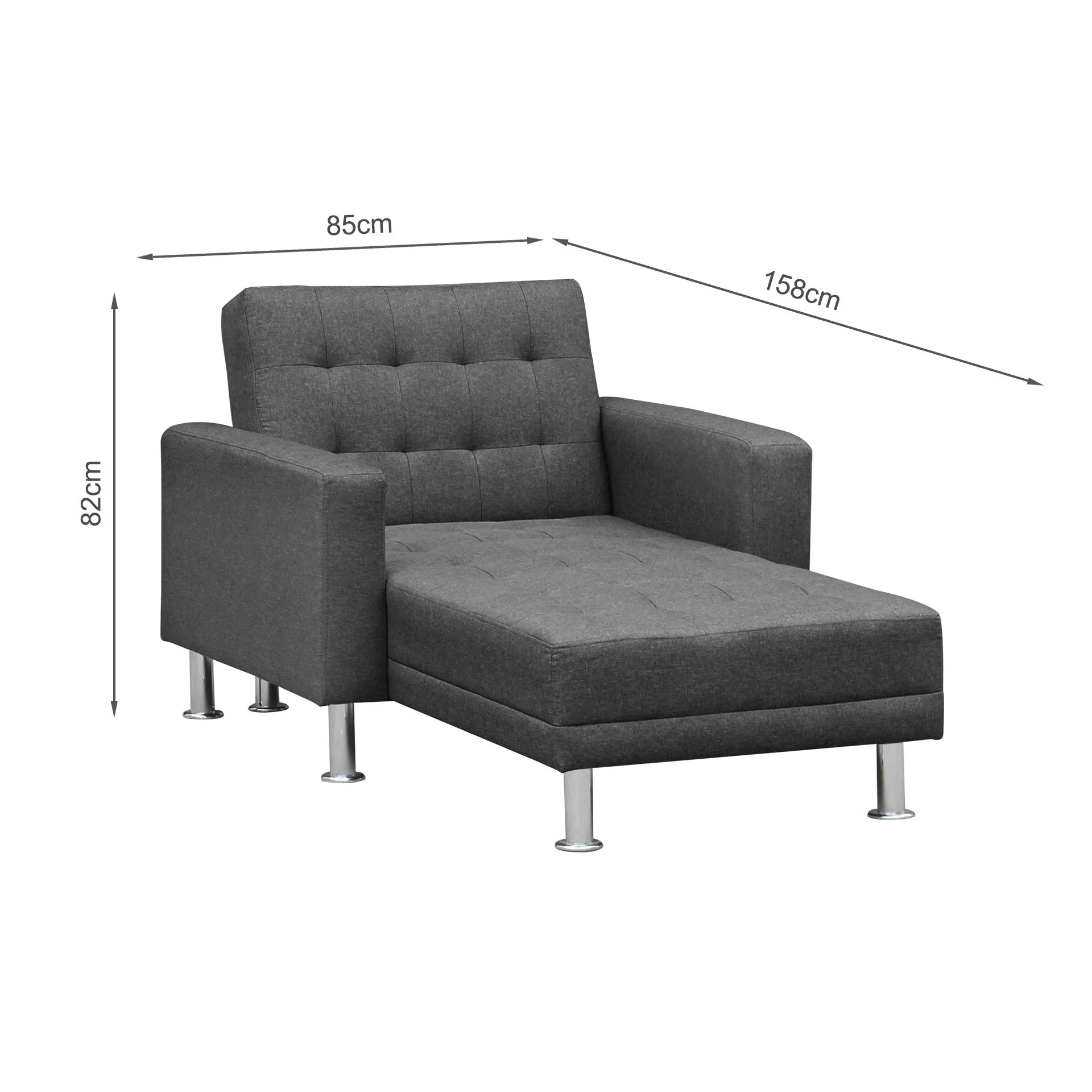 Colorado 3 Seater Sofa Bed Futon with Chaise - Dark Grey - Image 15