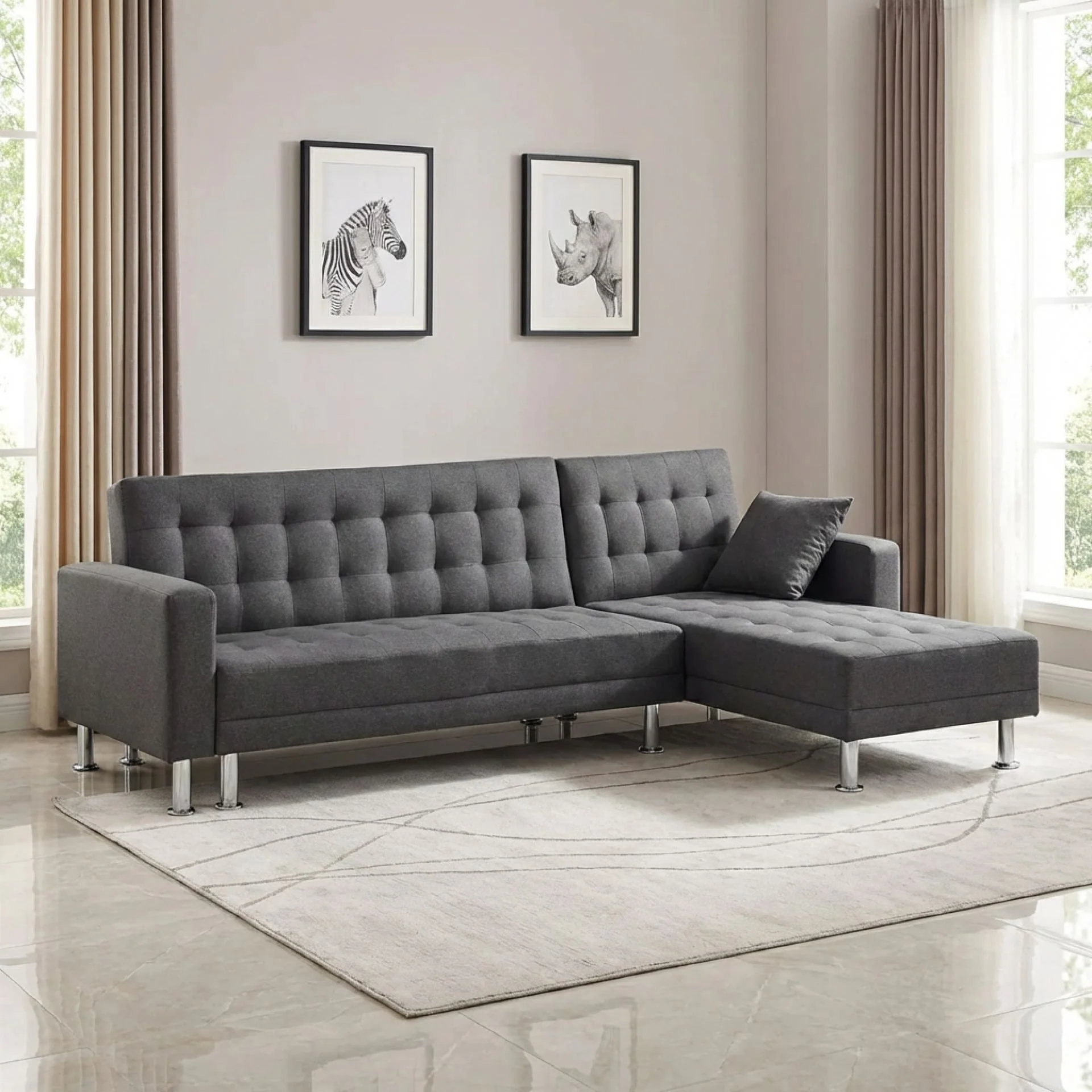 Colorado 3 Seater Sofa Bed Futon with Chaise - Dark Grey - Image 3