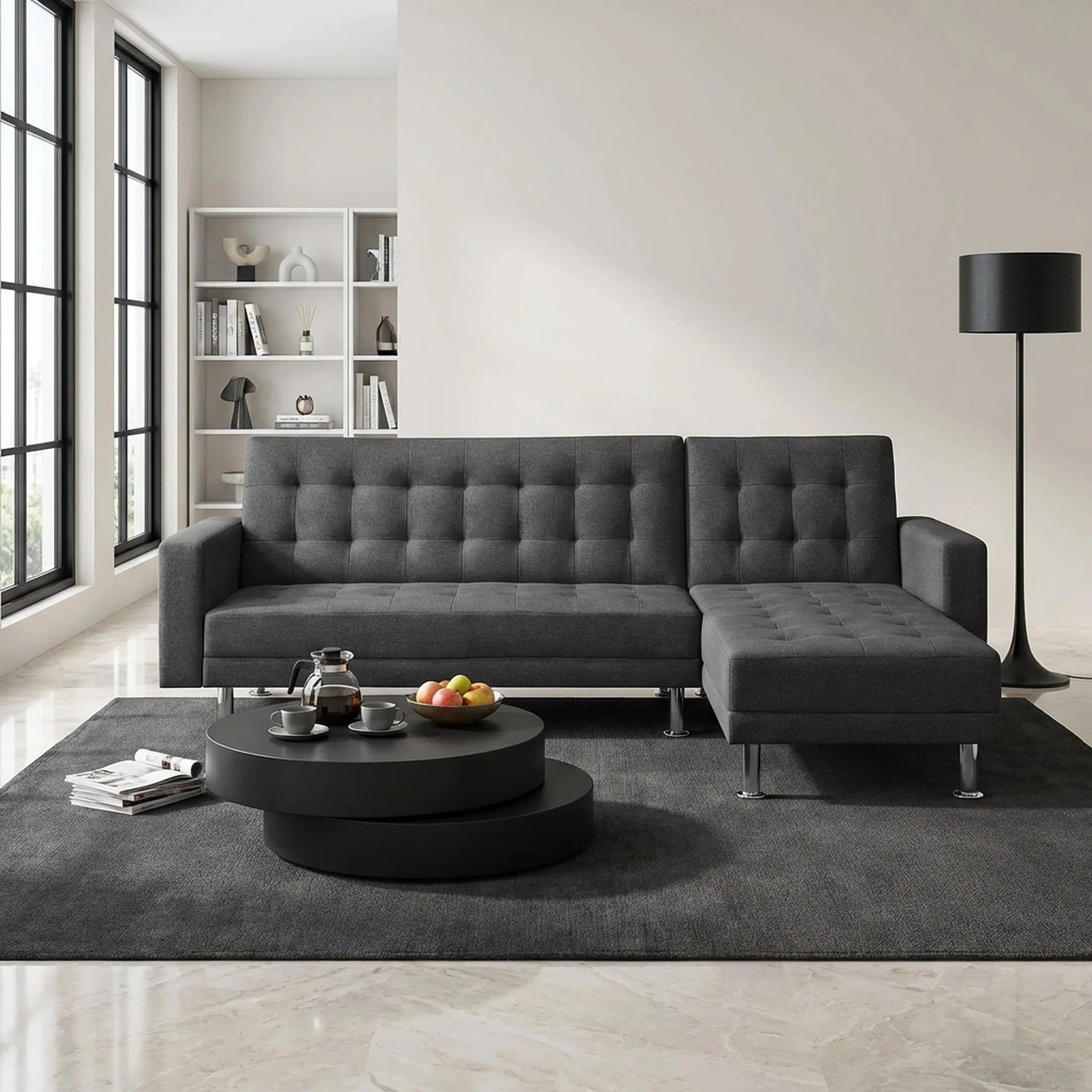 Colorado 3 Seater Sofa Bed Futon with Chaise - Dark Grey - Image 4