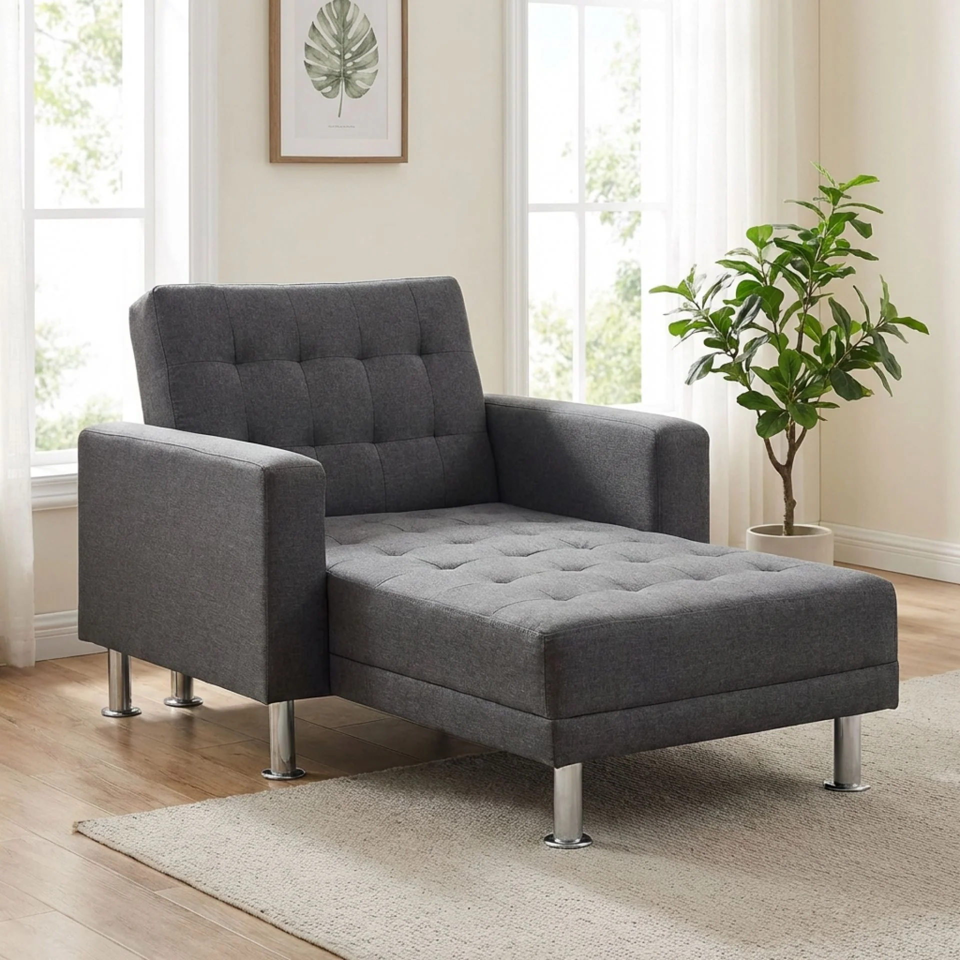Colorado 3 Seater Sofa Bed Futon with Chaise - Dark Grey - Image 5