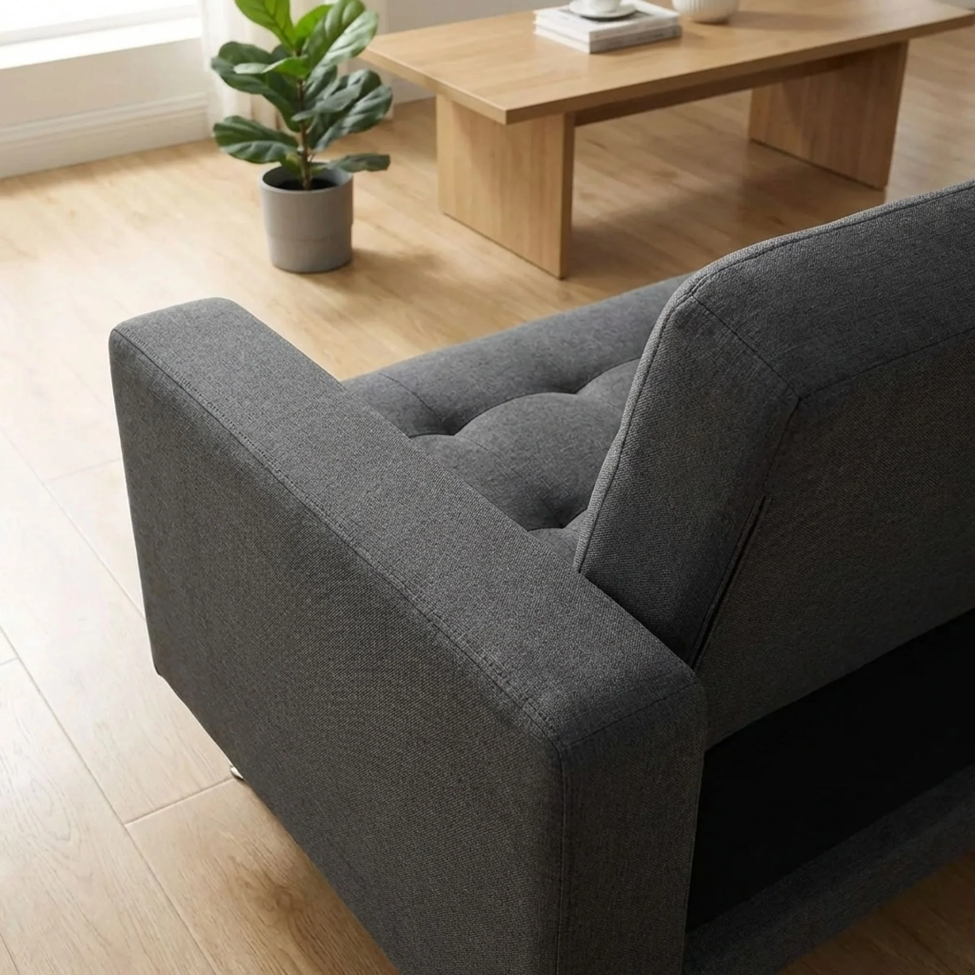 Colorado 3 Seater Sofa Bed Futon with Chaise - Dark Grey - Image 6