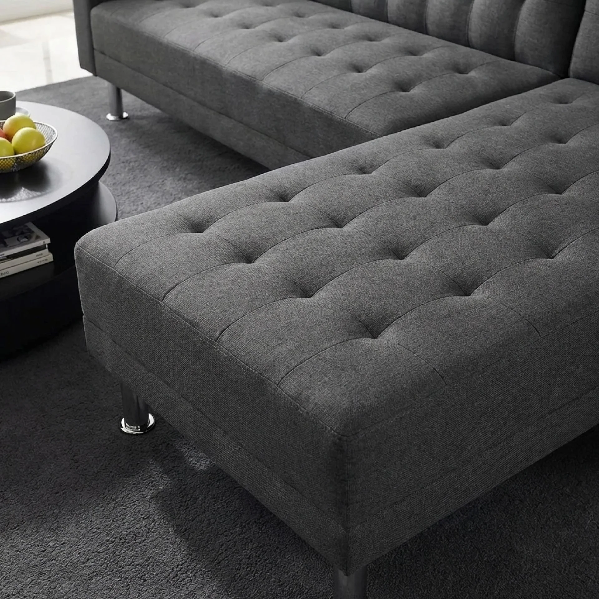 Colorado 3 Seater Sofa Bed Futon with Chaise - Dark Grey - Image 7