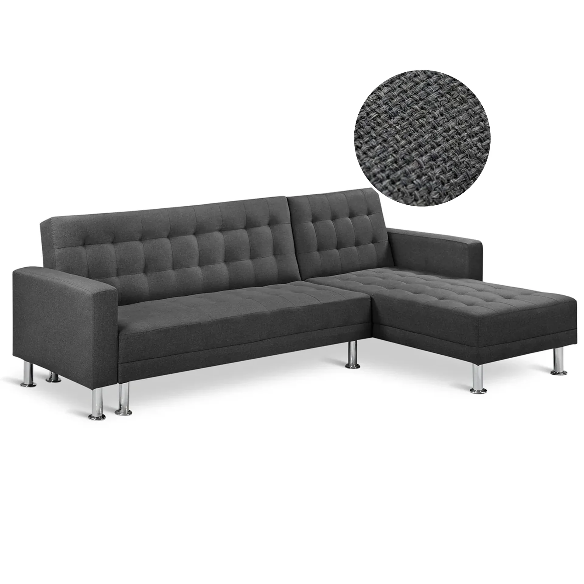 Colorado 3 Seater Sofa Bed Futon with Chaise - Dark Grey - Image 8
