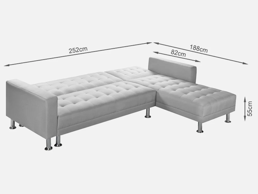 COLORADO 3 Seater Sofa Bed Futon with Chaise - LIGHT GREY - Image 8