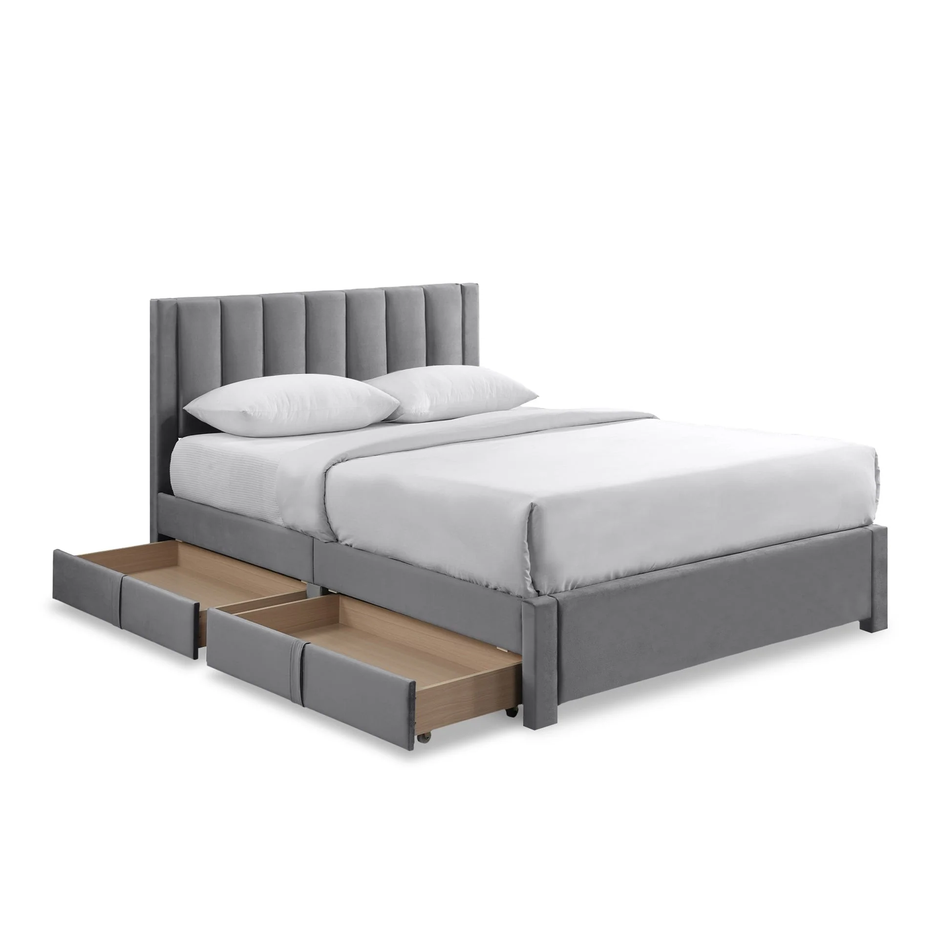 Columbia Velvet Double Velvet Bed Frame with 4 Drawers - Grey - Image 10