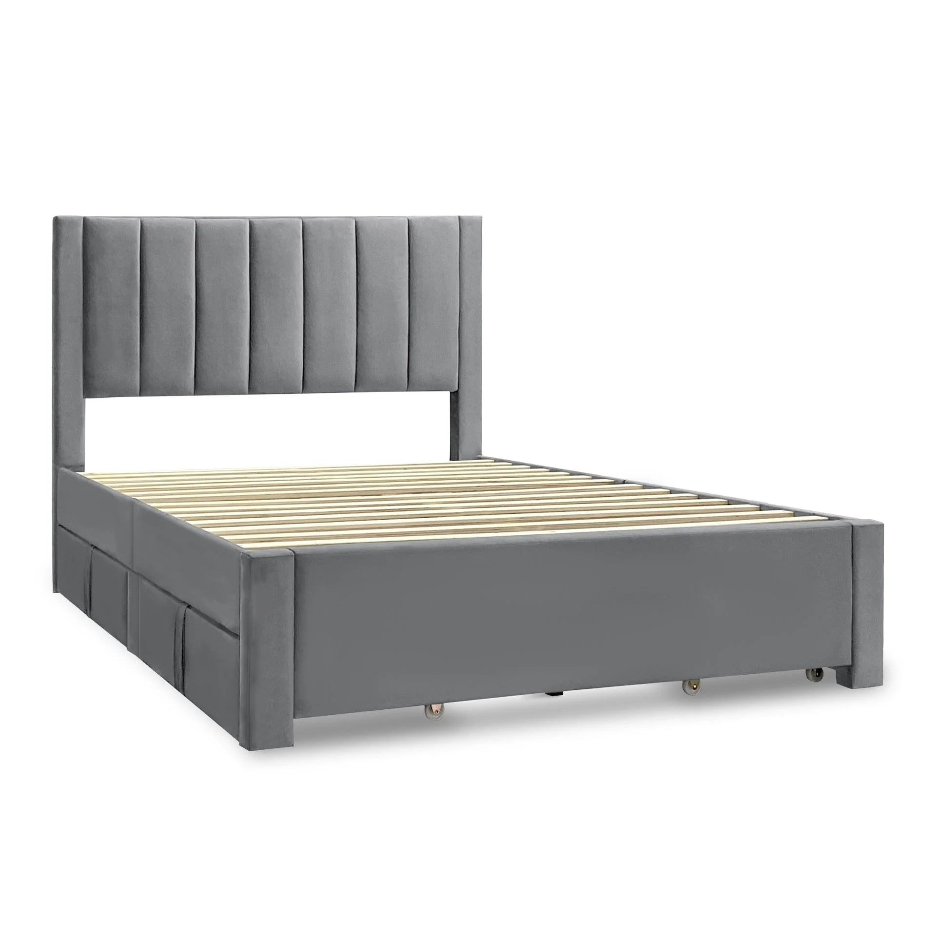 Columbia Velvet Double Velvet Bed Frame with 4 Drawers - Grey - Image 11