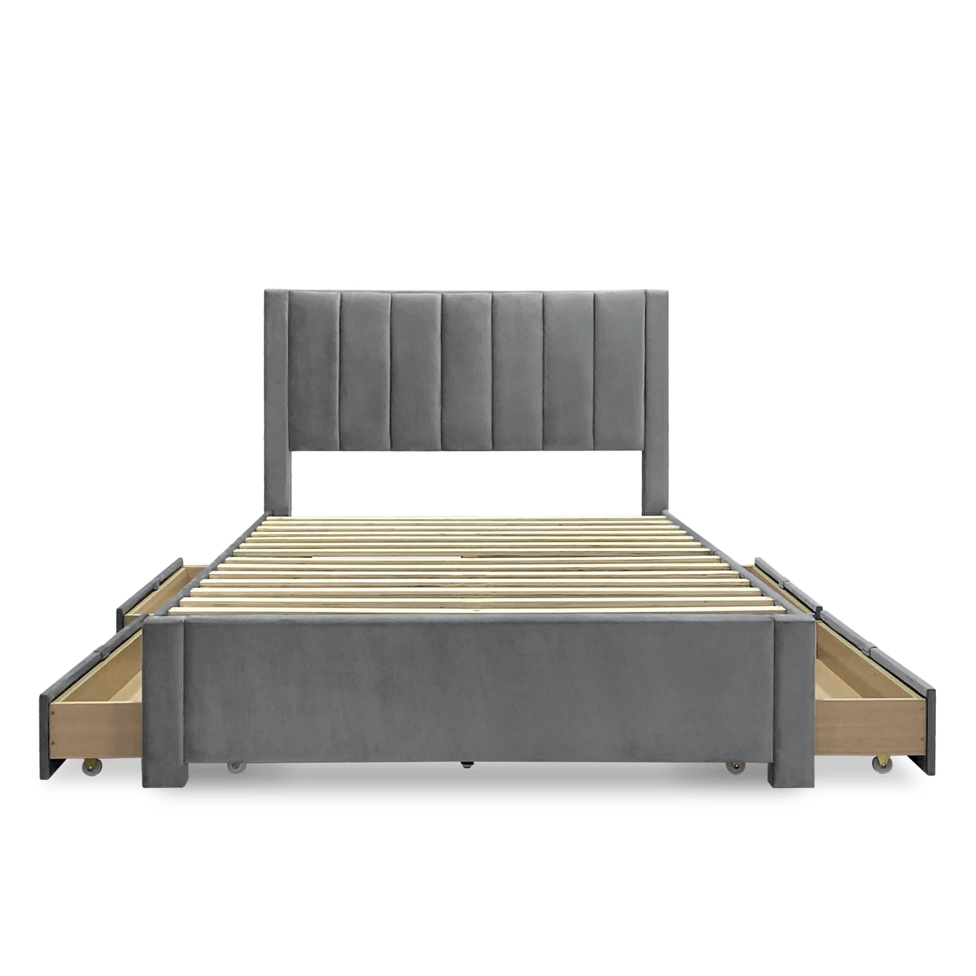 Columbia Velvet Double Velvet Bed Frame with 4 Drawers - Grey - Image 12