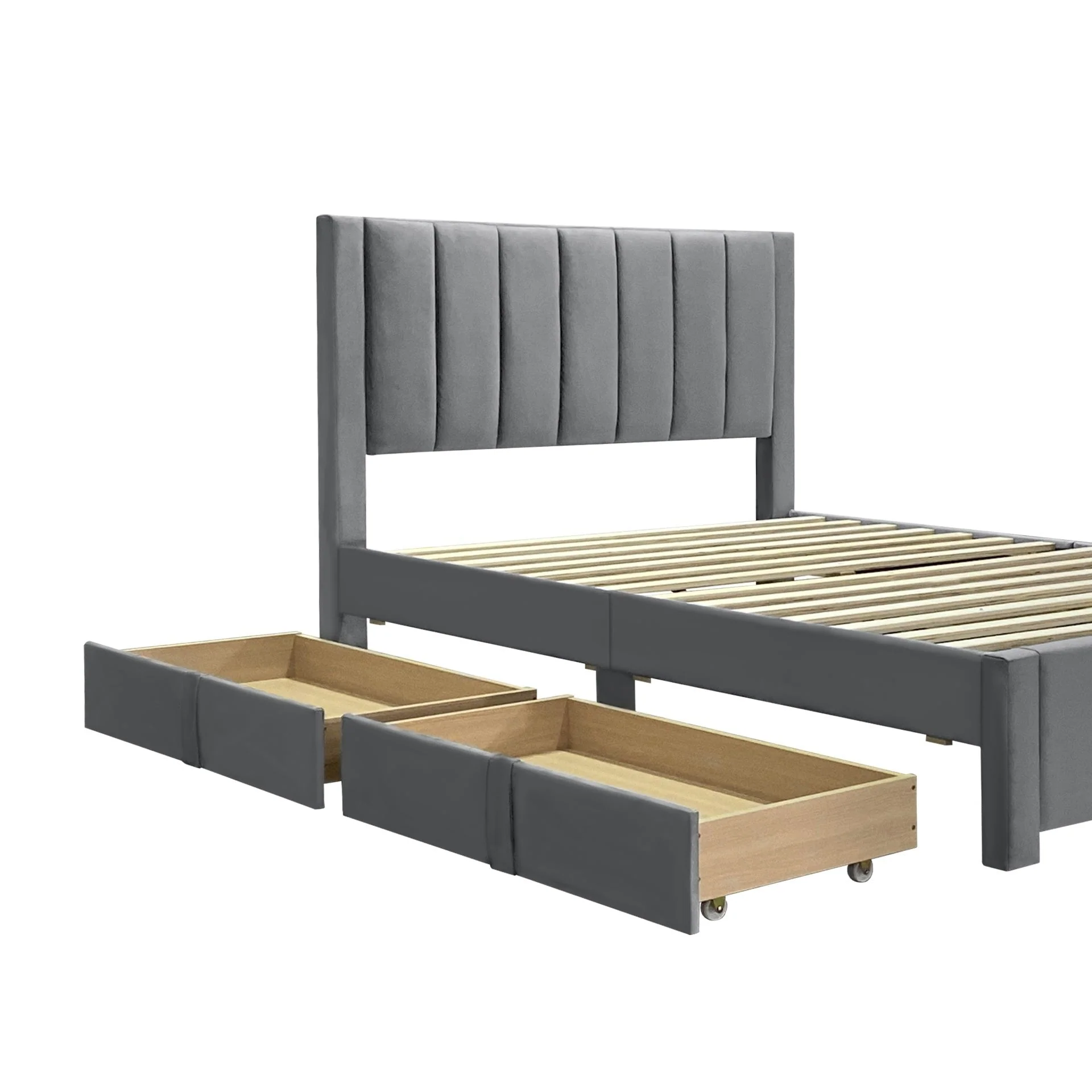 Columbia Velvet Double Velvet Bed Frame with 4 Drawers - Grey - Image 13