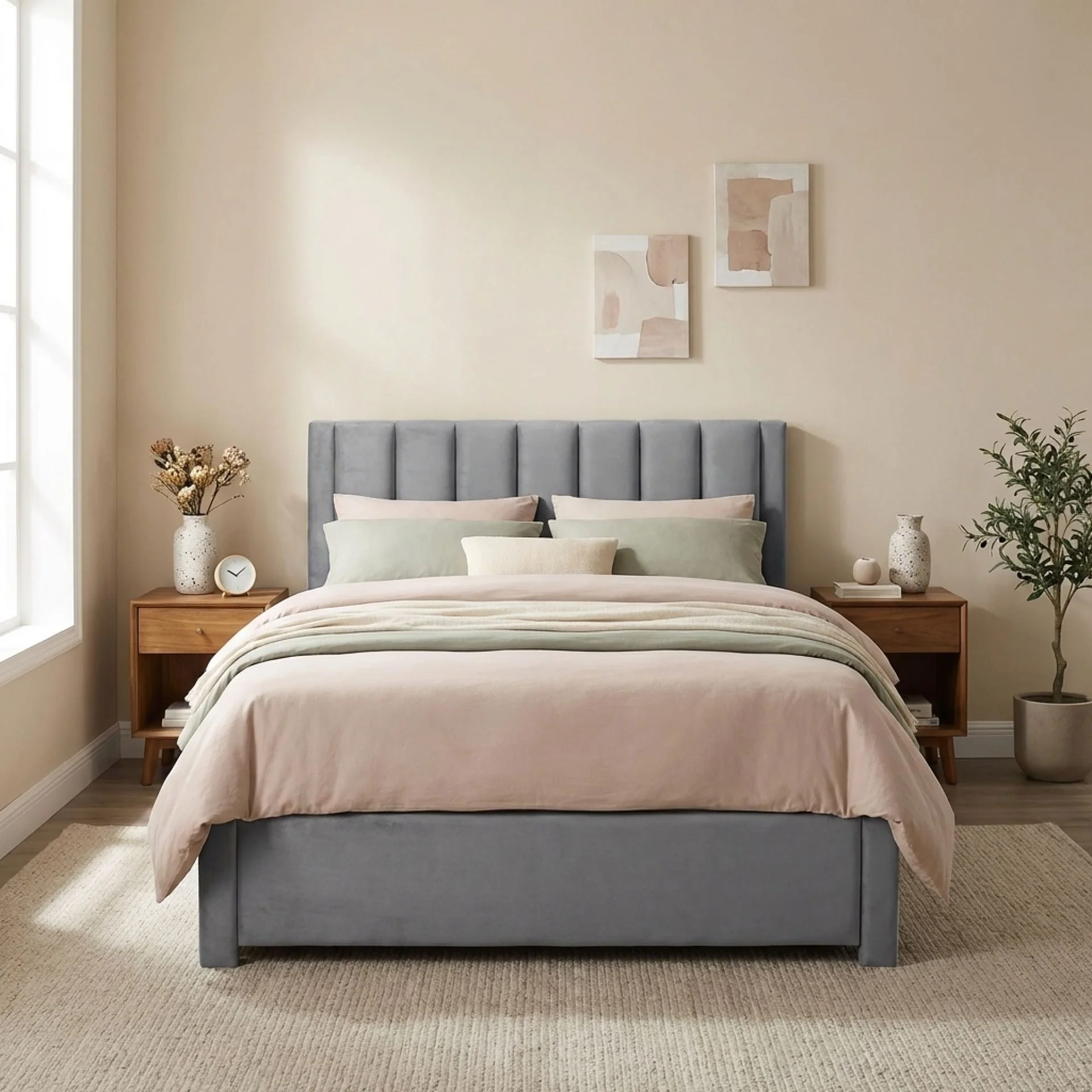 Columbia Velvet Double Velvet Bed Frame with 4 Drawers - Grey - Image 3