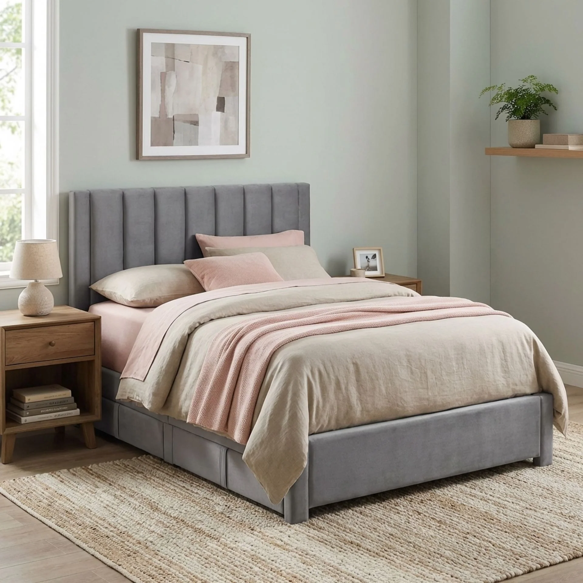 Columbia Velvet Double Velvet Bed Frame with 4 Drawers - Grey - Image 4