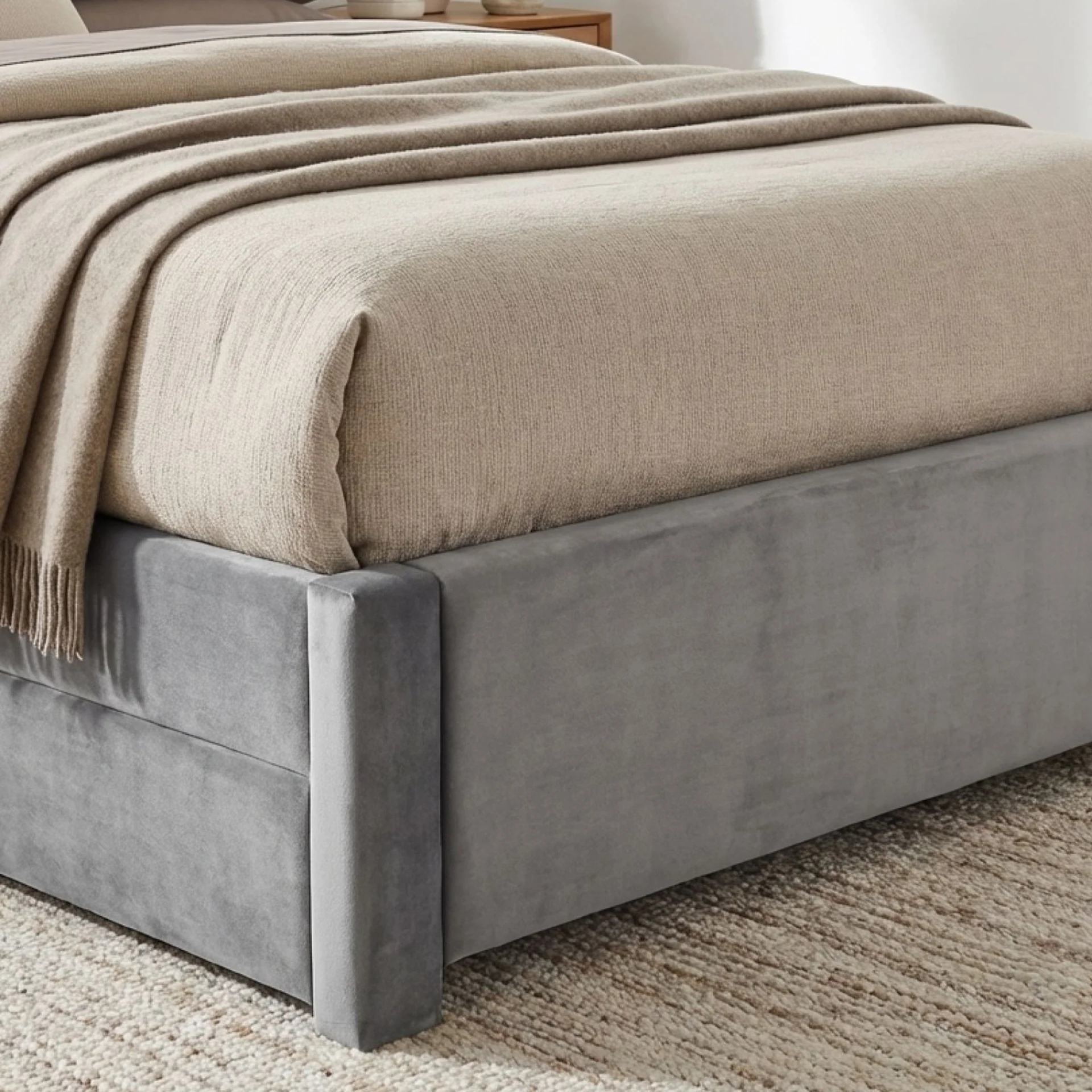 Columbia Velvet Double Velvet Bed Frame with 4 Drawers - Grey - Image 8
