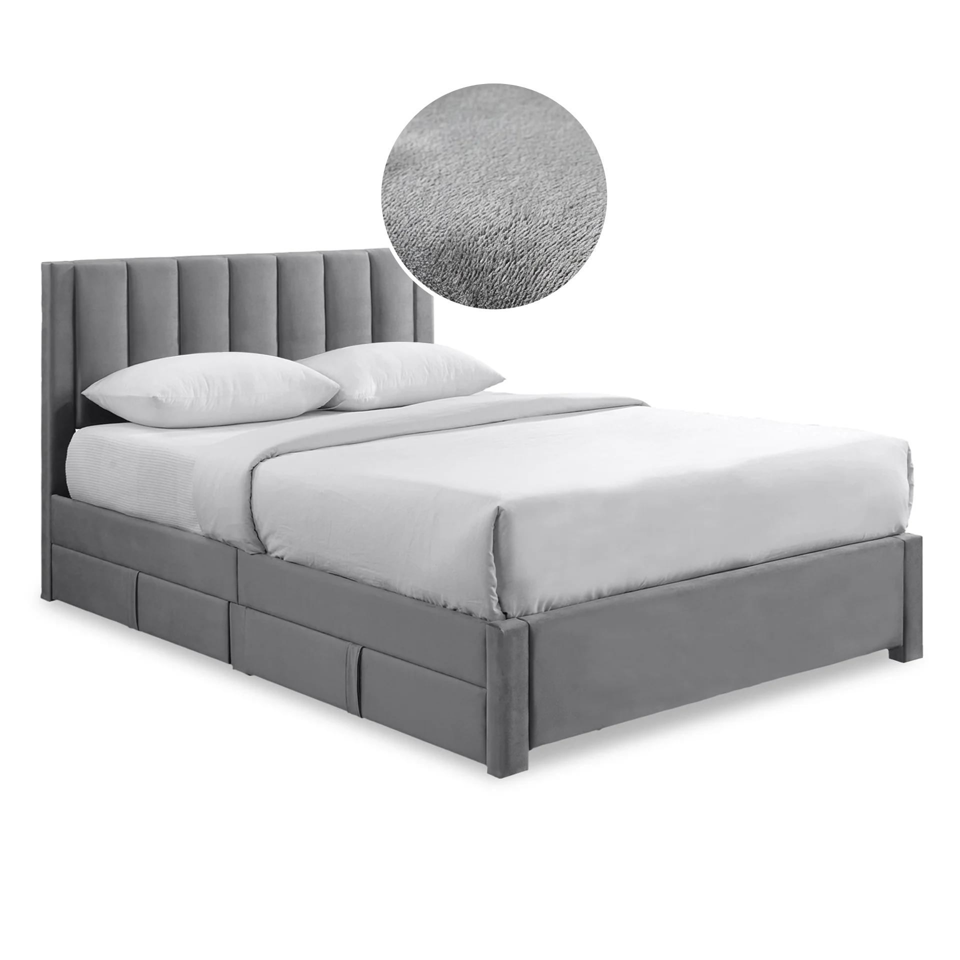 Columbia Velvet Double Velvet Bed Frame with 4 Drawers - Grey - Image 9