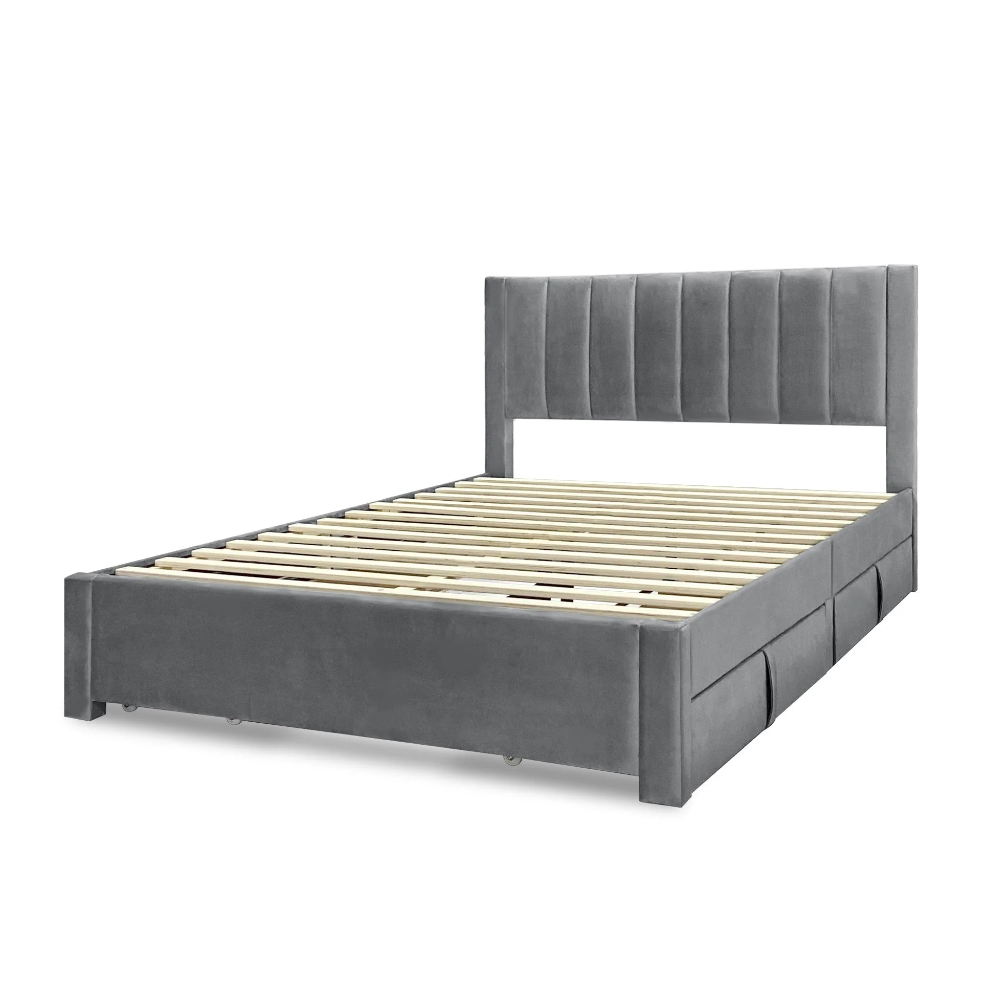 Columbia Velvet Queen Bed Frame with 4 Drawers - Grey - Image 10