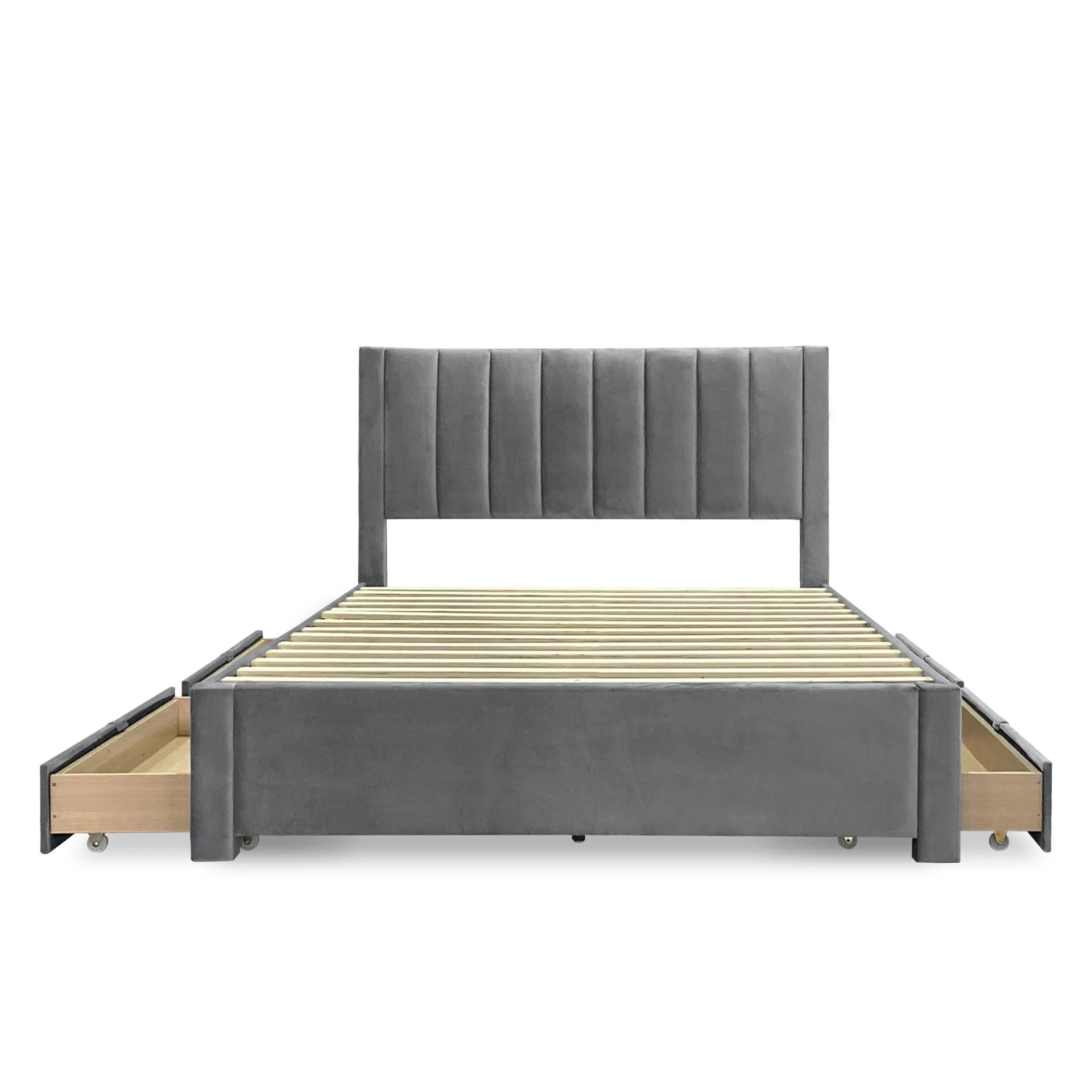 Columbia Velvet Queen Bed Frame with 4 Drawers - Grey - Image 11