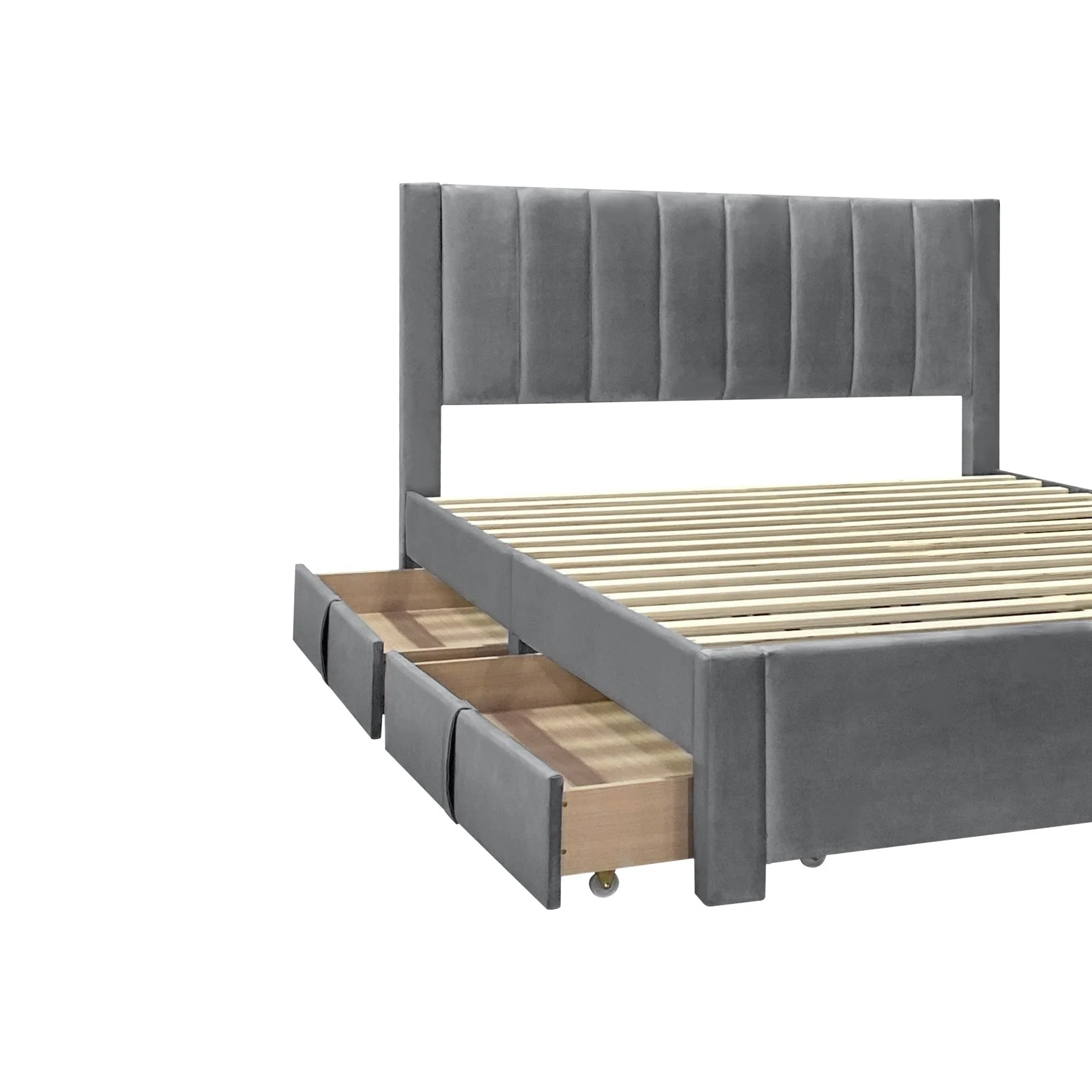 Columbia Velvet Queen Bed Frame with 4 Drawers - Grey - Image 12