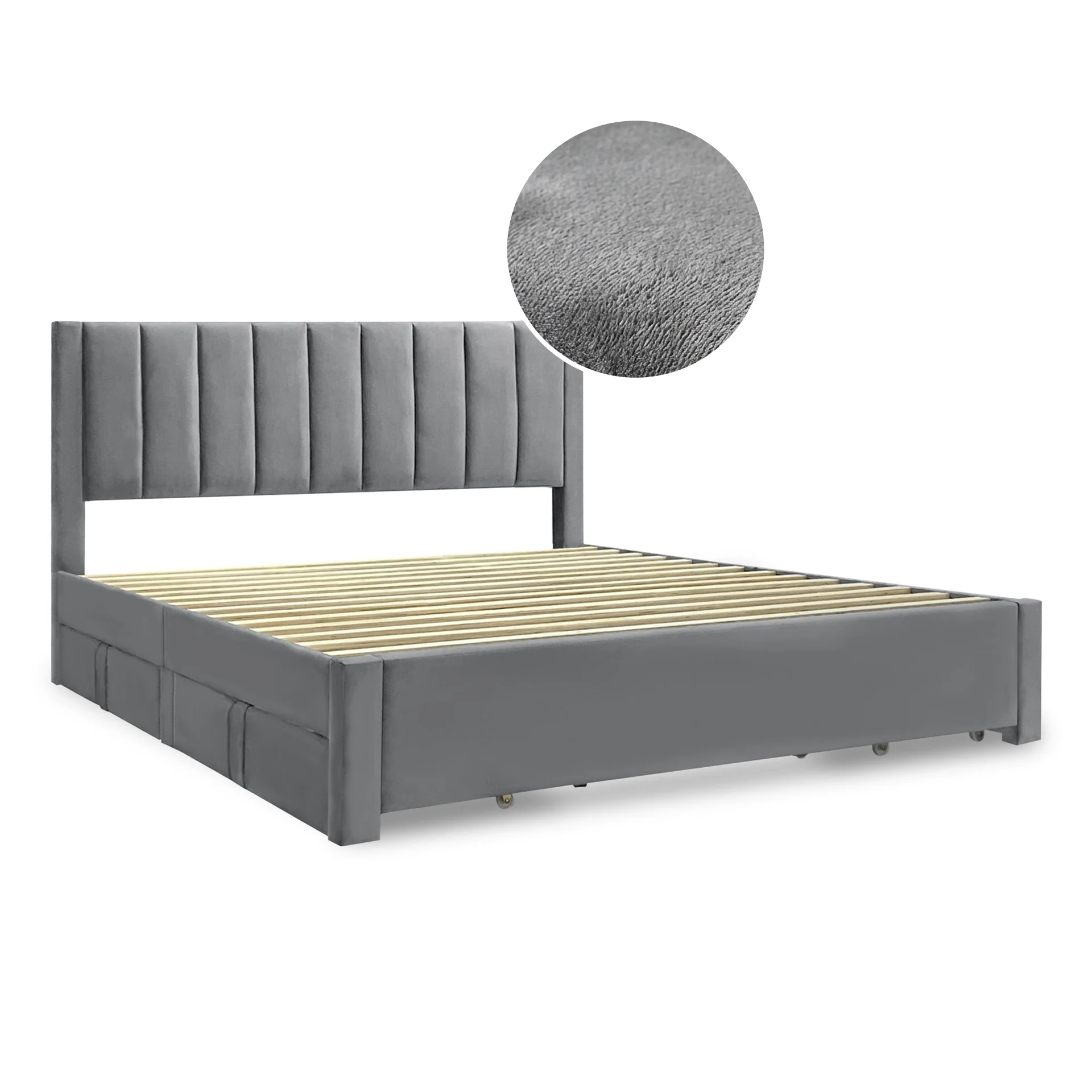 Columbia Velvet Super King Bed Frame with 4 Drawers- Grey - Image 5