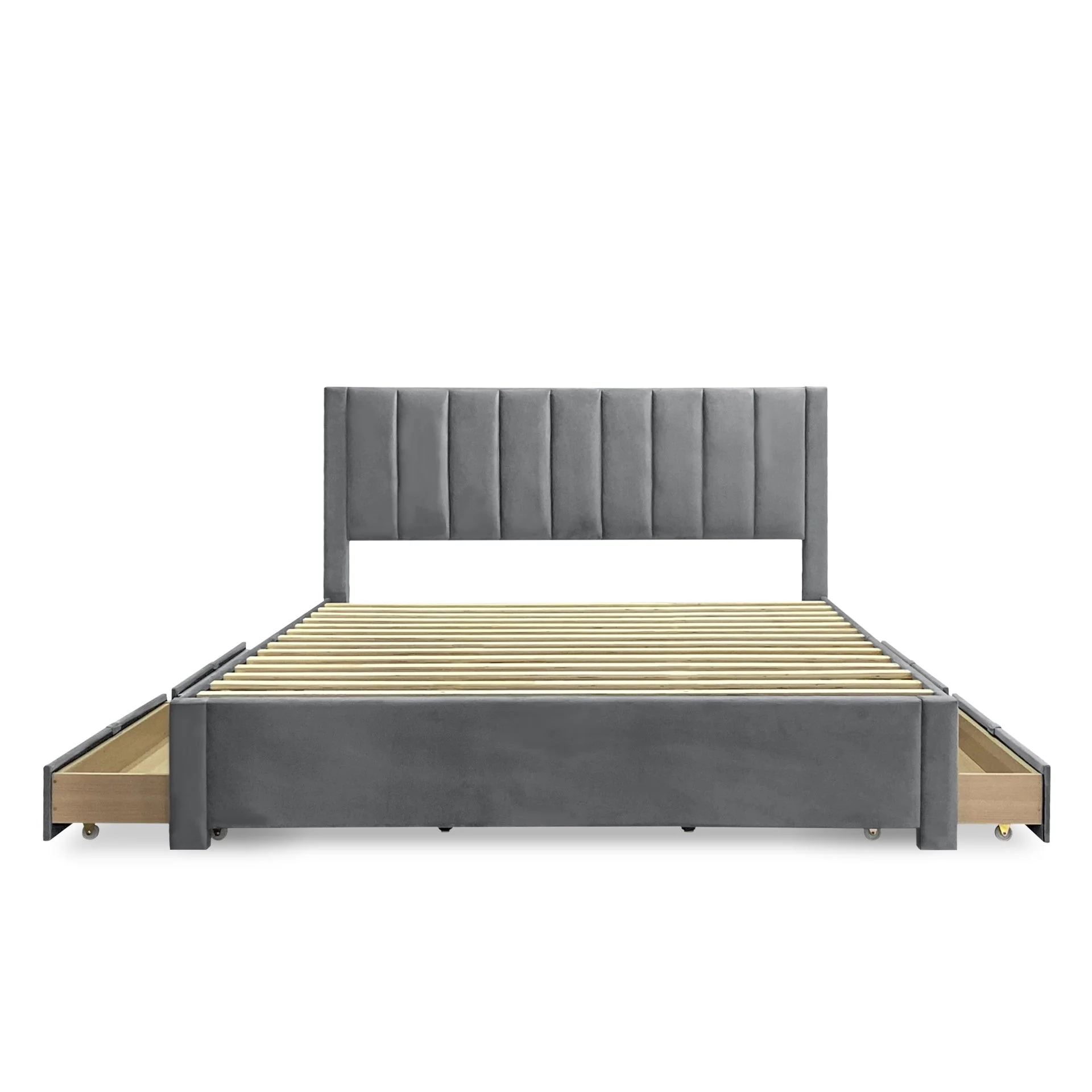 Columbia Velvet Super King Bed Frame with 4 Drawers- Grey - Image 7