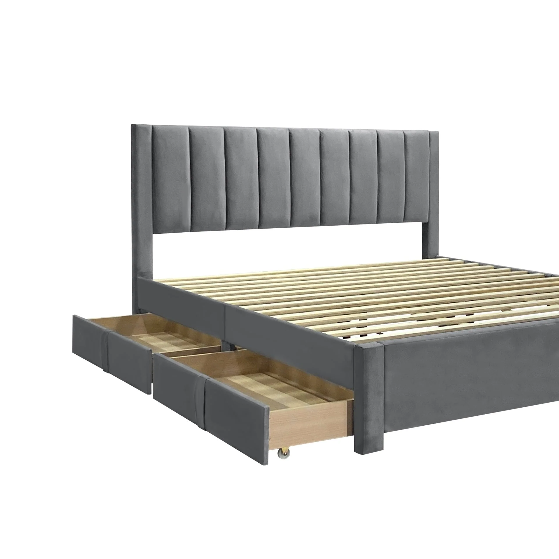 Columbia Velvet Super King Bed Frame with 4 Drawers- Grey - Image 8