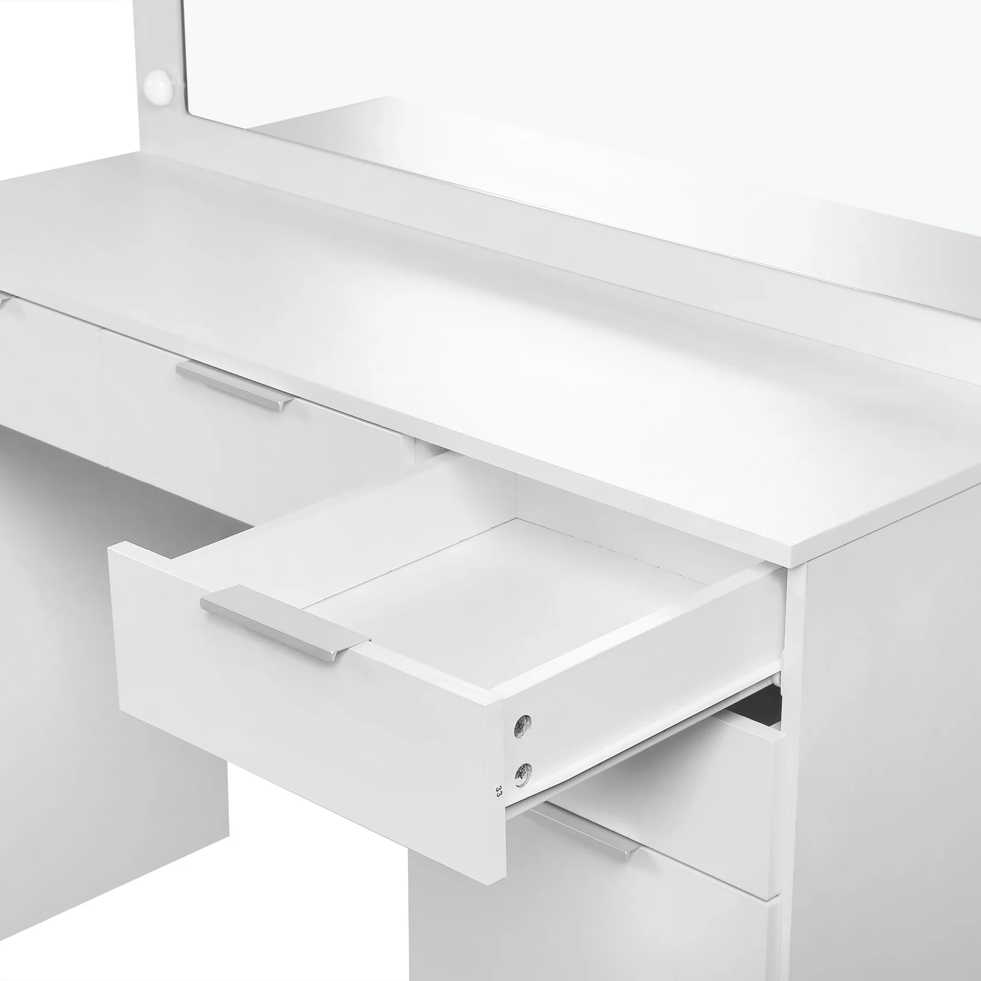 Comfrey 2 Piece Dressing Table with Mirror & Stool Set - White - Image 11
