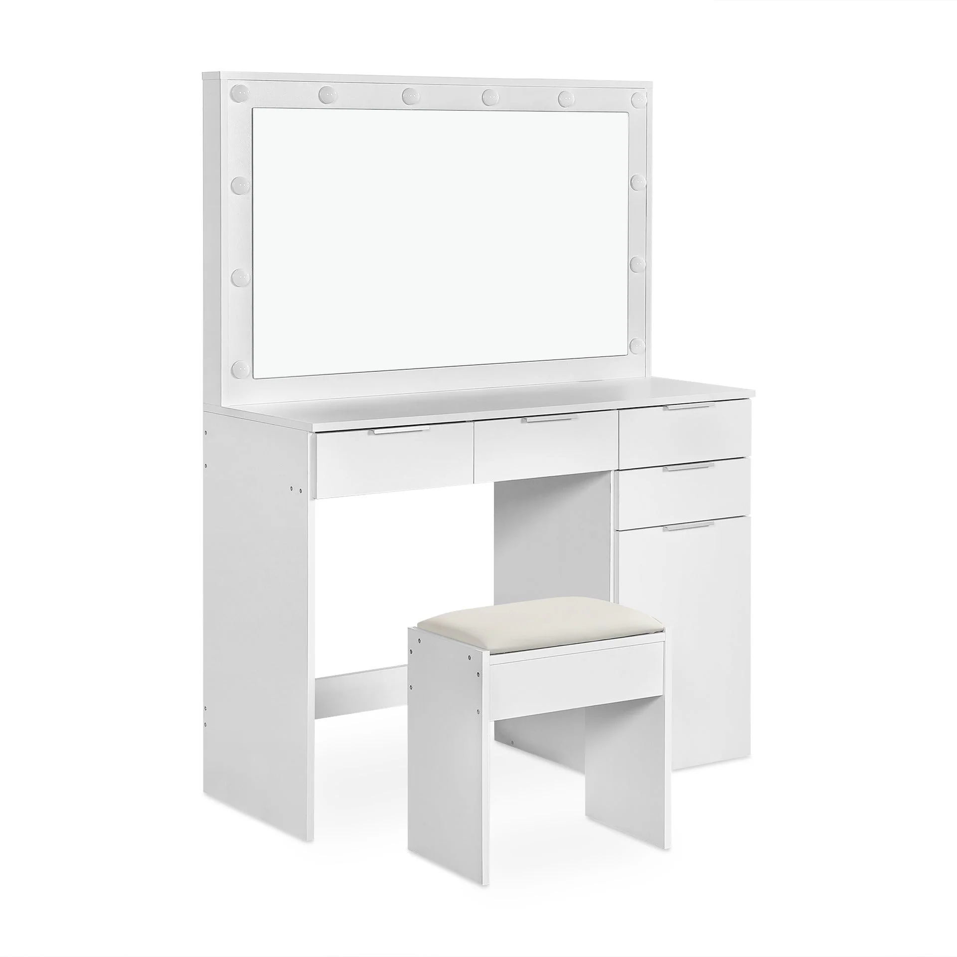 Comfrey 2 Piece Dressing Table with Mirror & Stool Set - White - Image 8