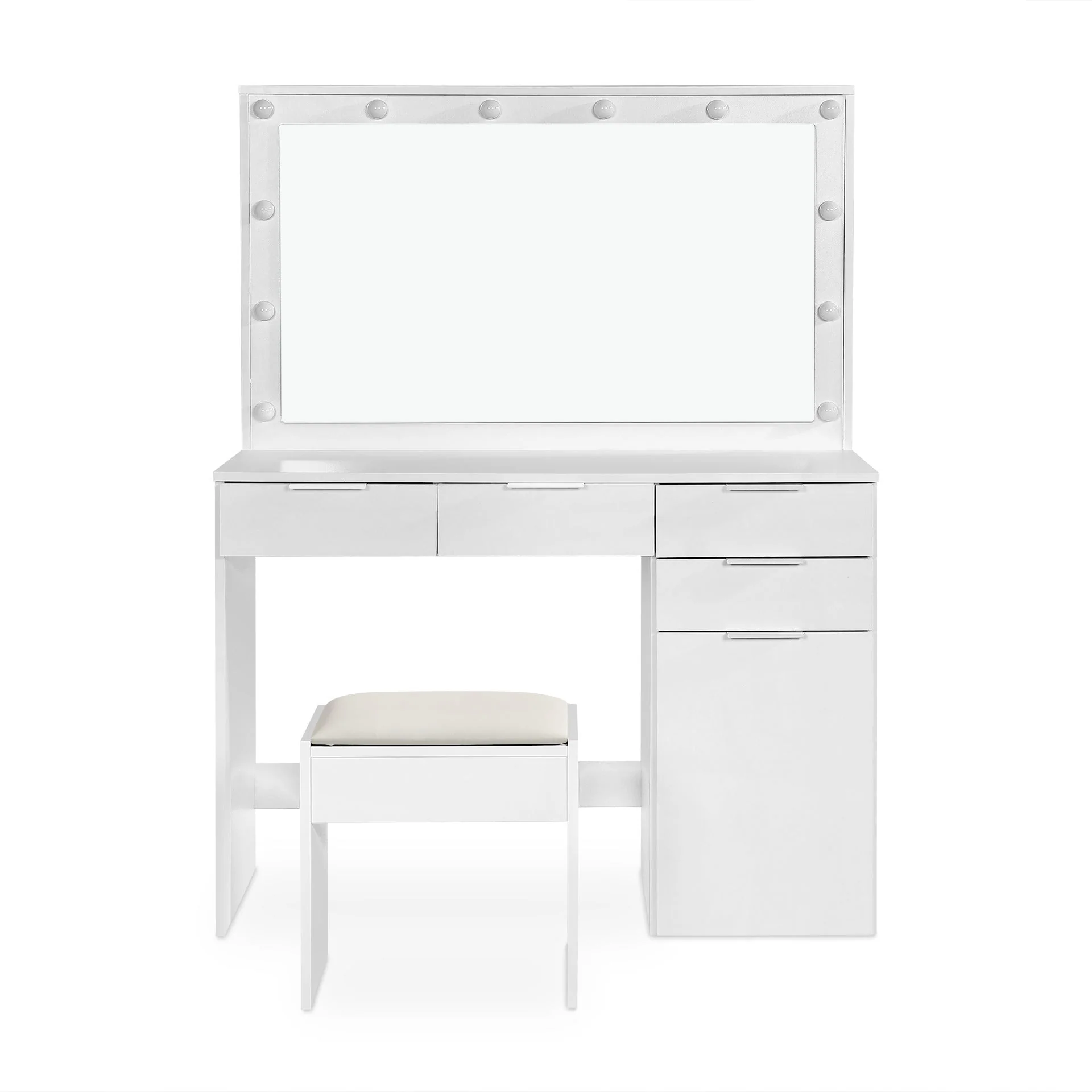 Comfrey 2 Piece Dressing Table with Mirror & Stool Set - White - Image 9