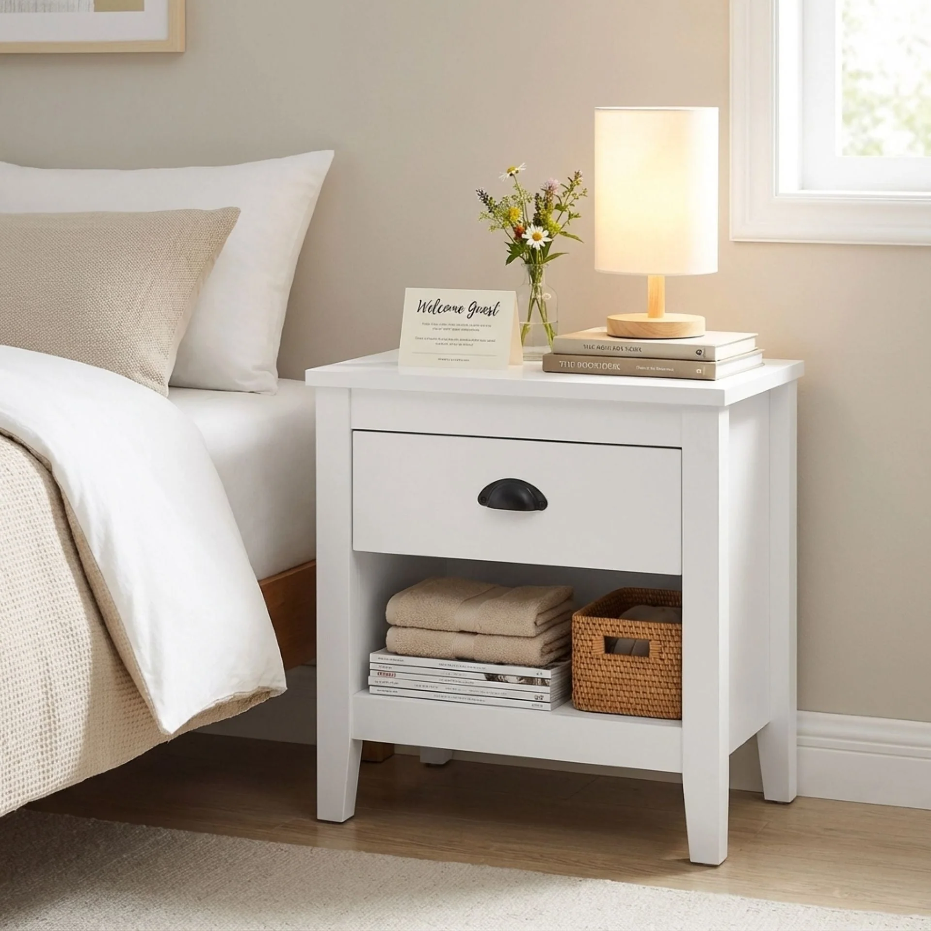 Congo Wooden Bedside Table - White - Image 3