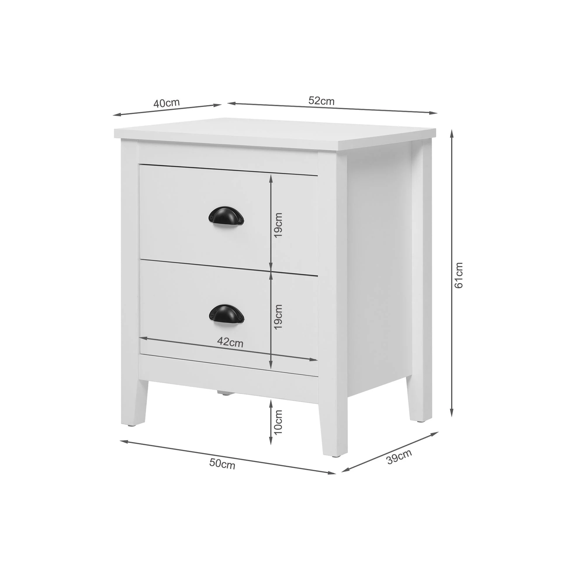 Congo Bedside Table with 2 Drawers - White - Image 10